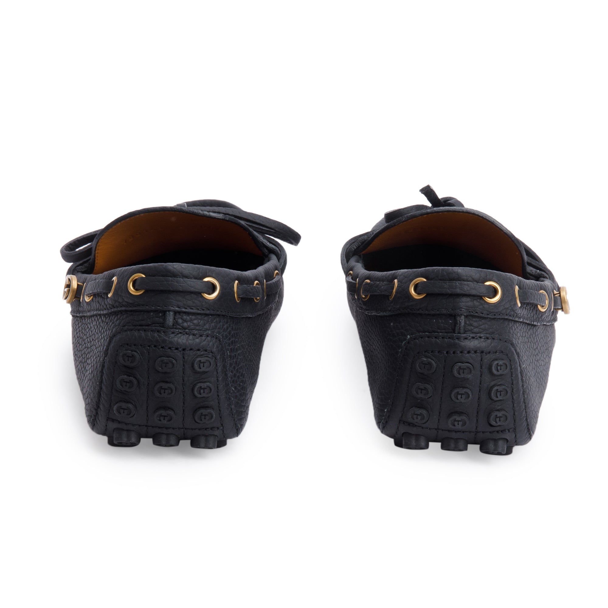 Gucci Black Leather Interlocking G Accent Drivers Loafers, Size 42