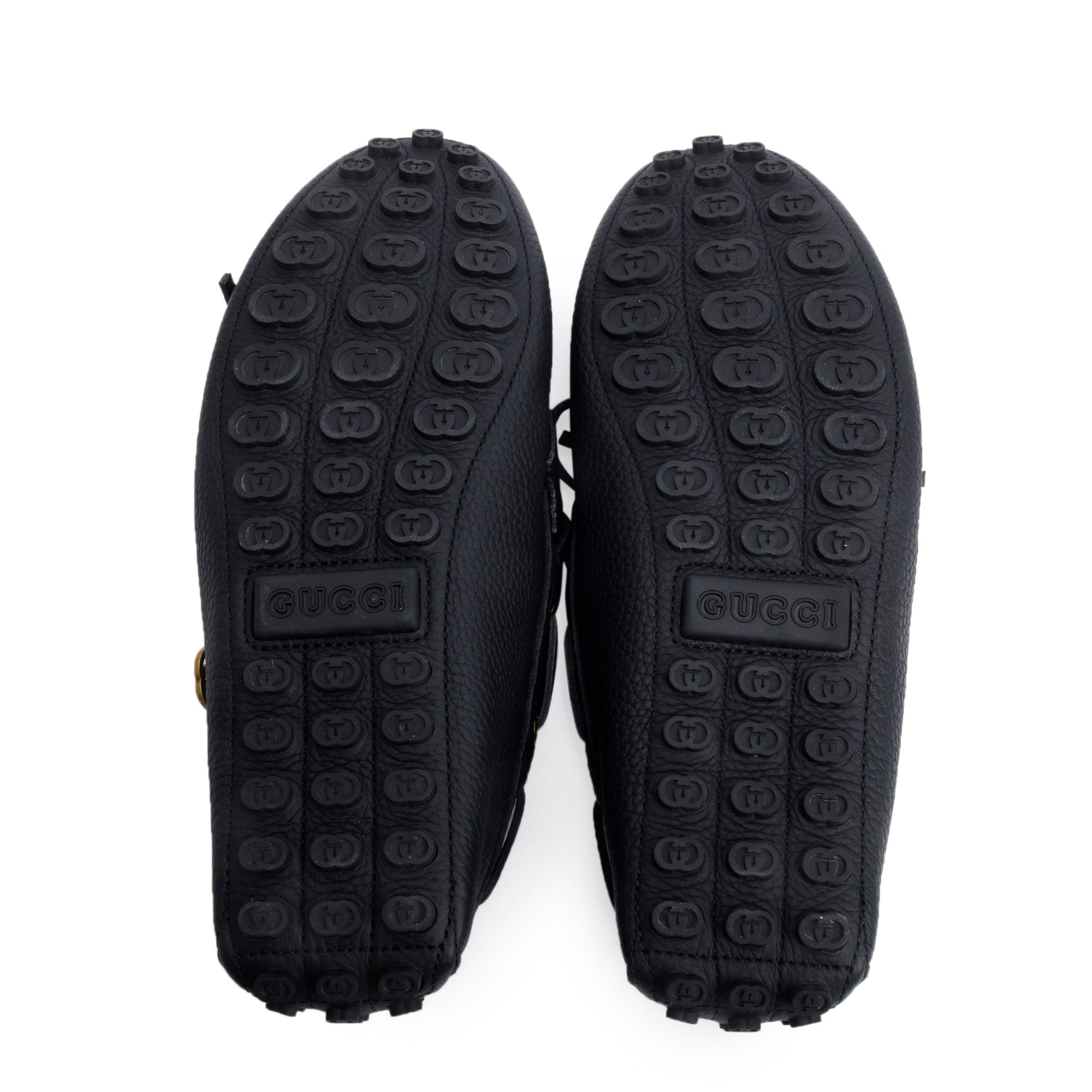 Gucci Black Leather Interlocking G Accent Drivers Loafers, Size 42