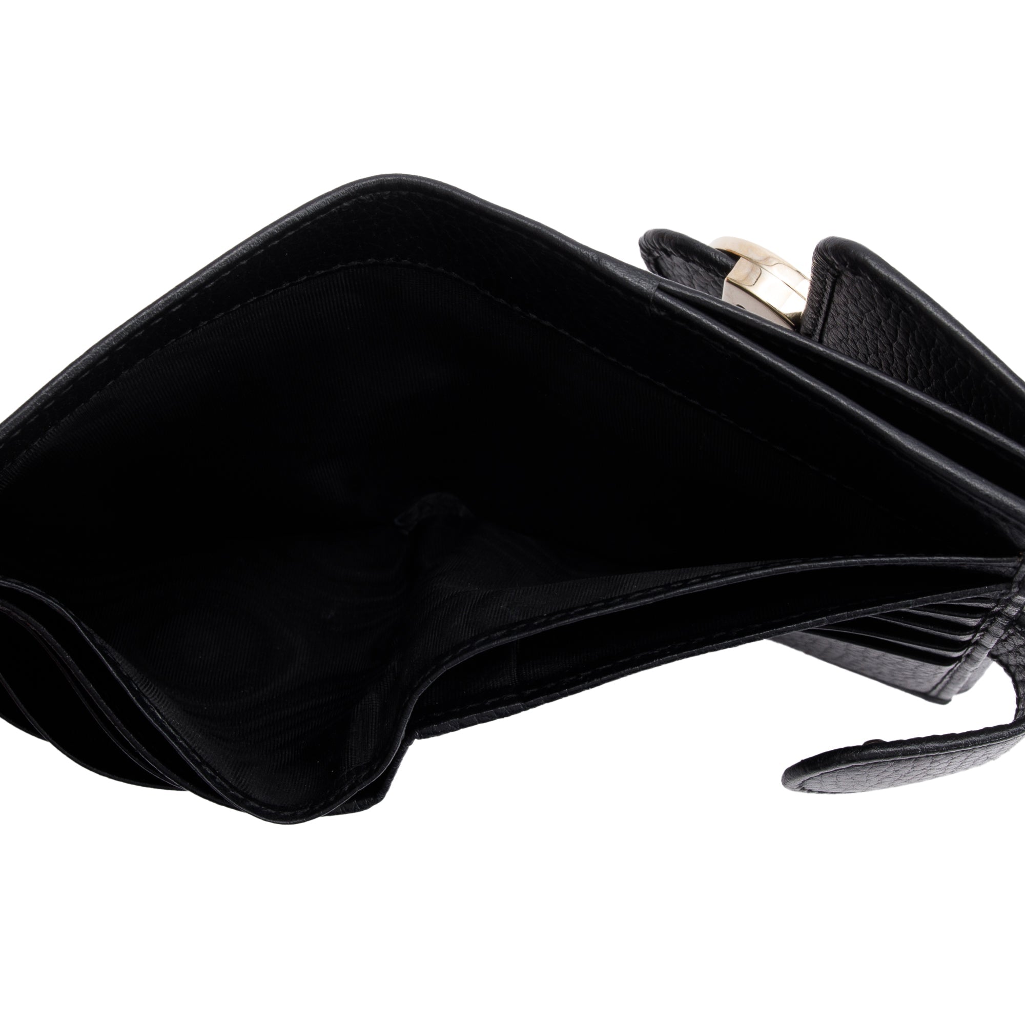 Gucci Black Leather Interlocking G Logo Compact Wallet w/ Box