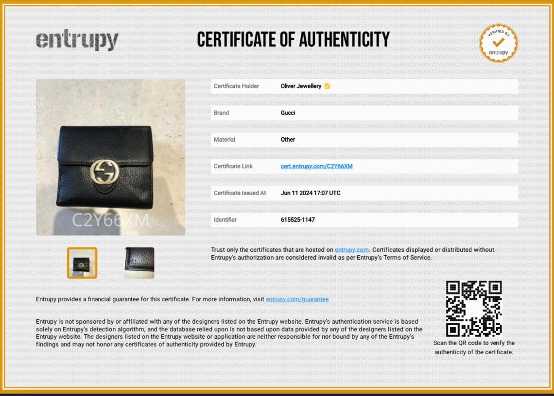 Gucci Black Leather Interlocking G Logo Compact Wallet w/ Box