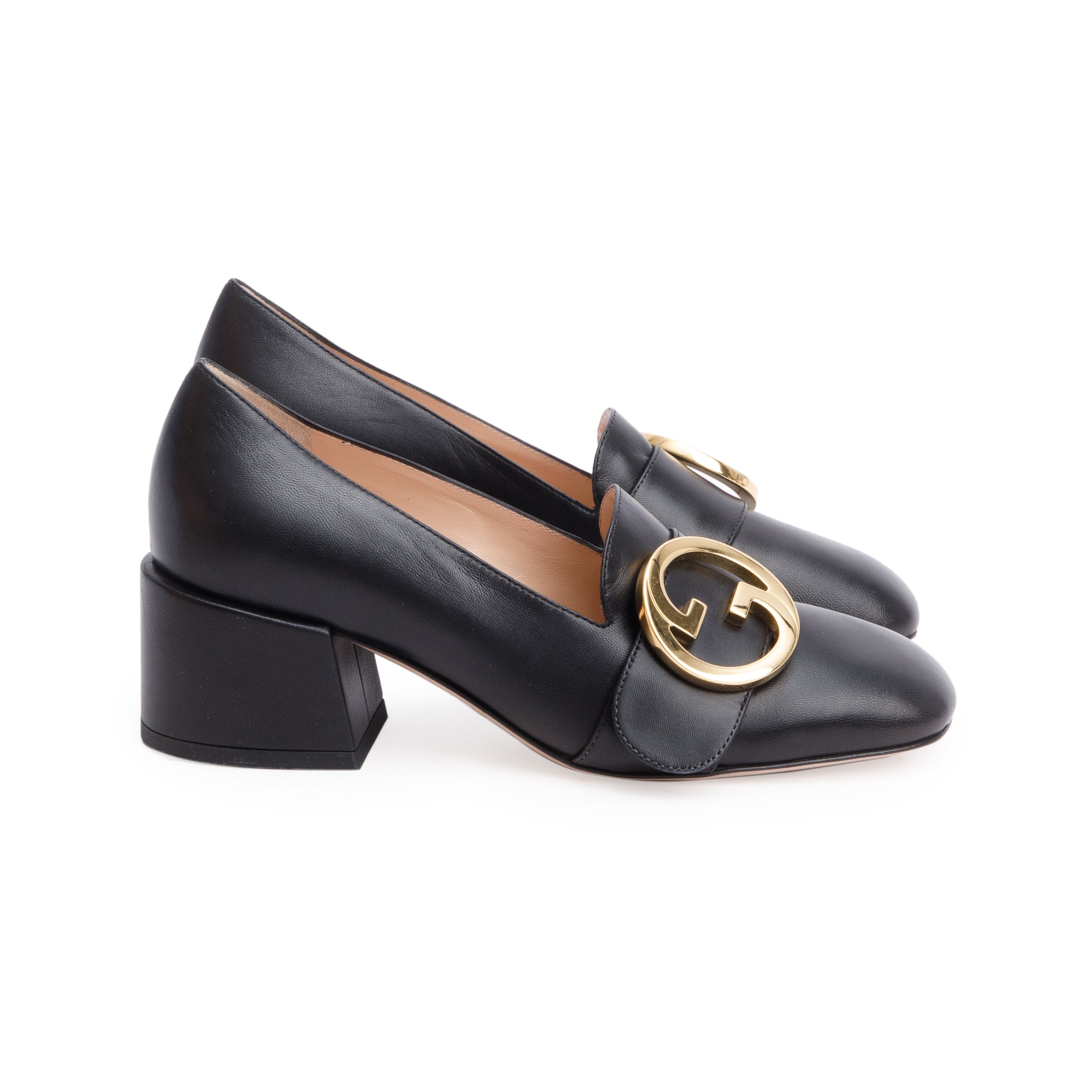 Gucci Black Leather Interlocking G Logo Pumps, Size 35.5