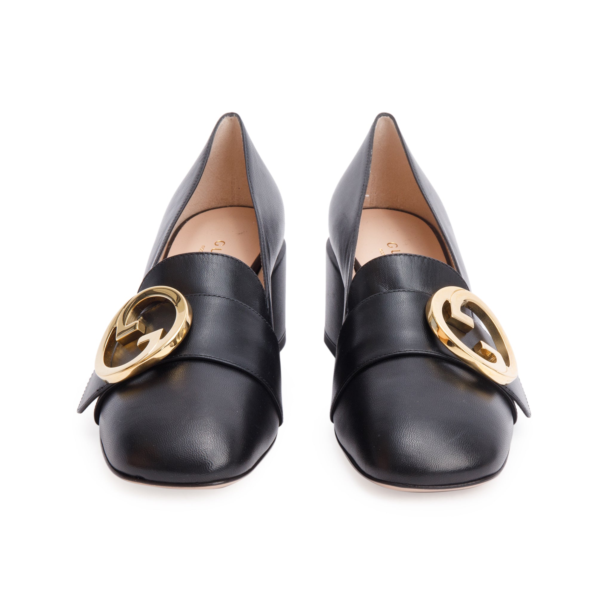 Gucci Black Leather Interlocking G Logo Pumps, Size 35.5