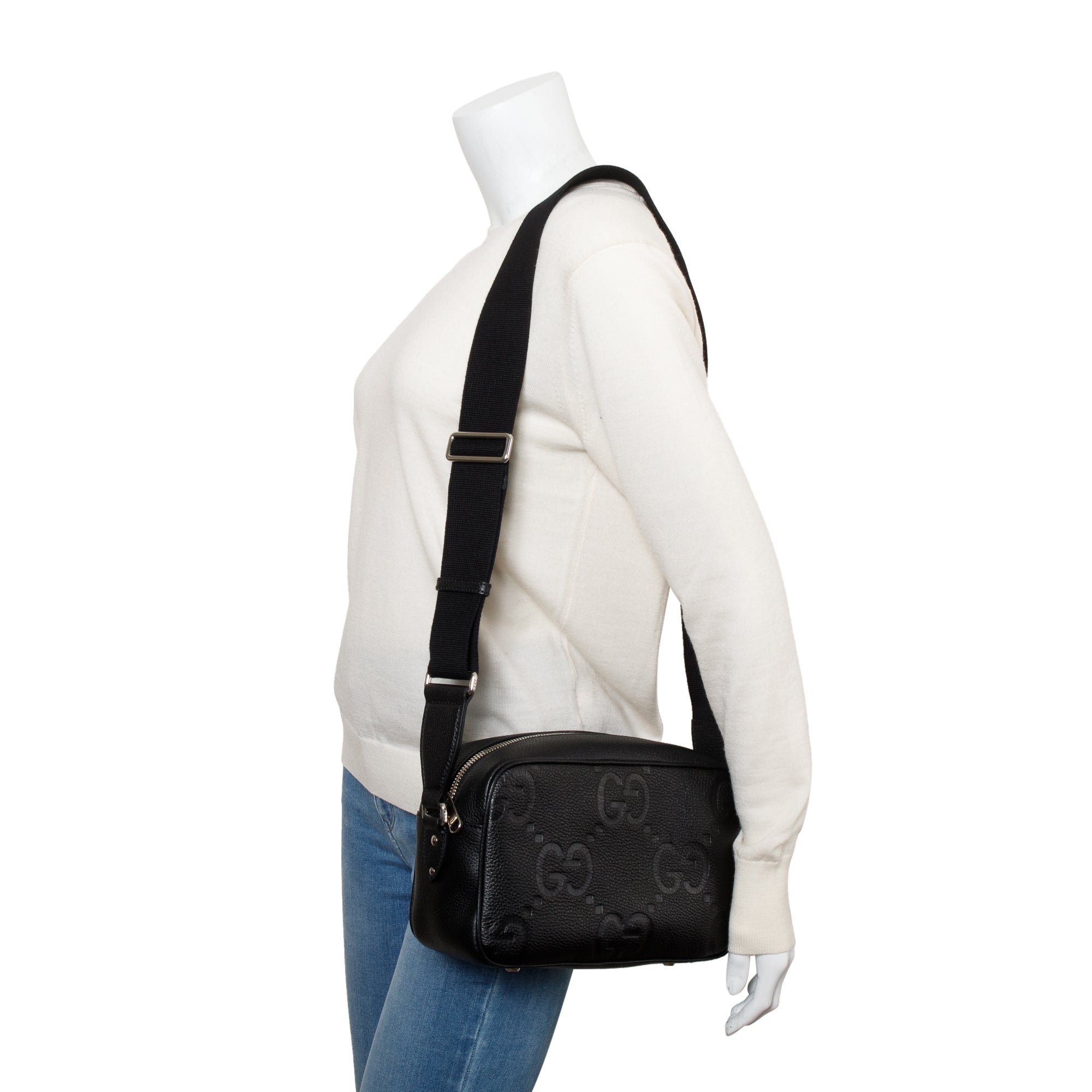 Gucci Black Leather Jumbo GG Medium Messenger Bag