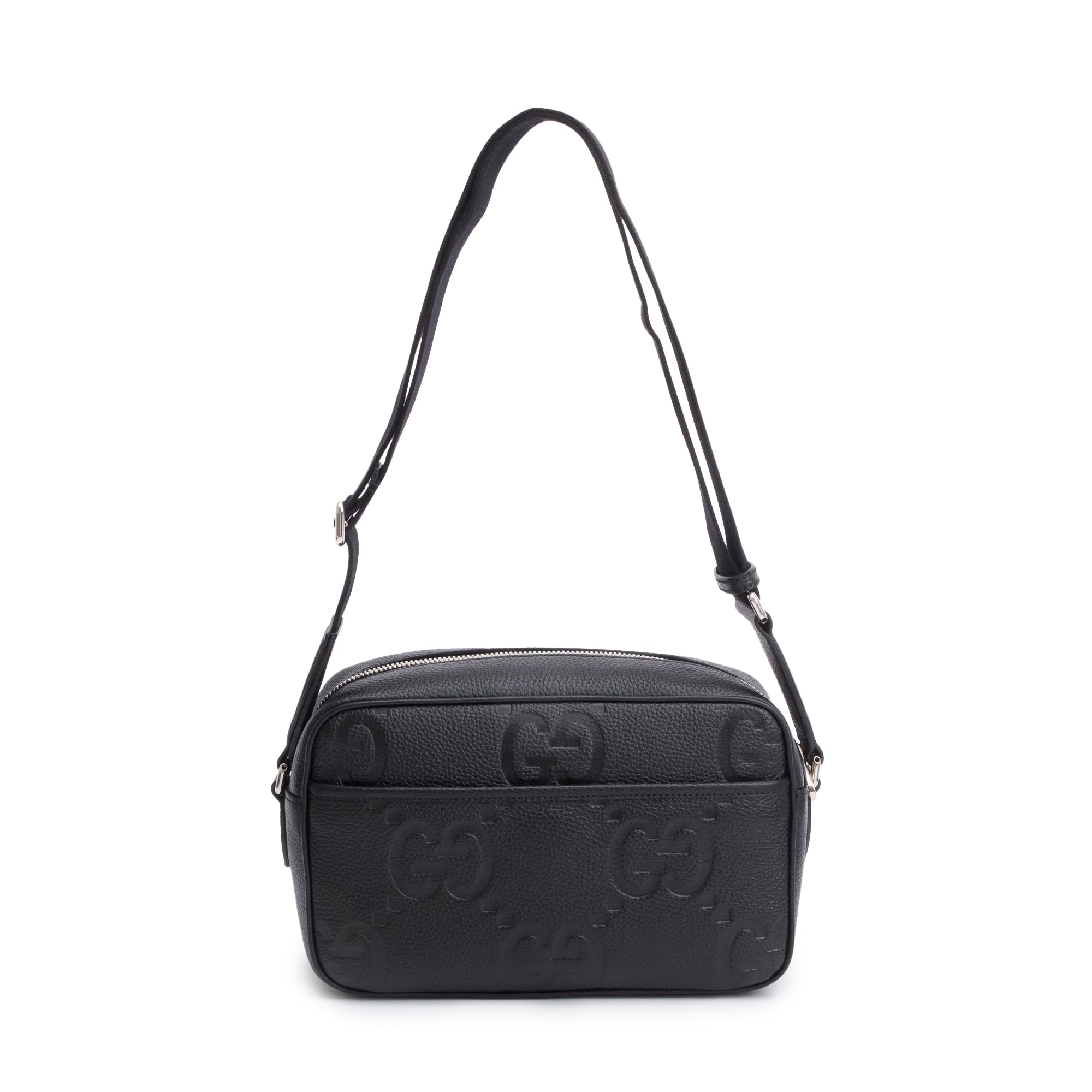 Gucci Black Leather Jumbo GG Medium Messenger Bag