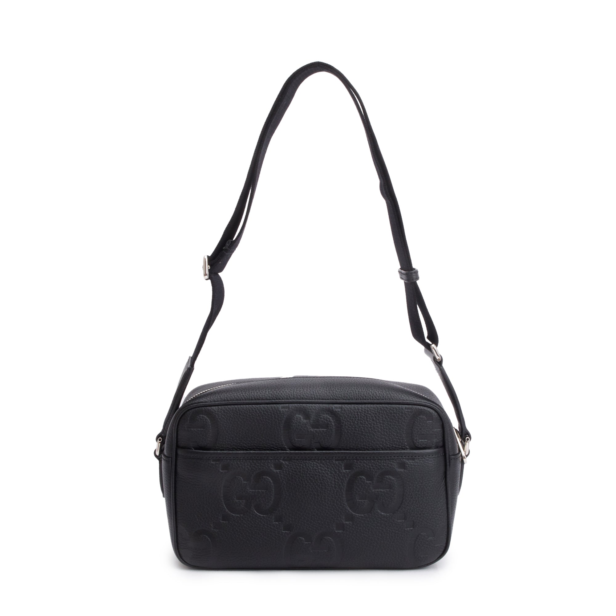 Gucci Black Leather Jumbo GG Medium Messenger Bag