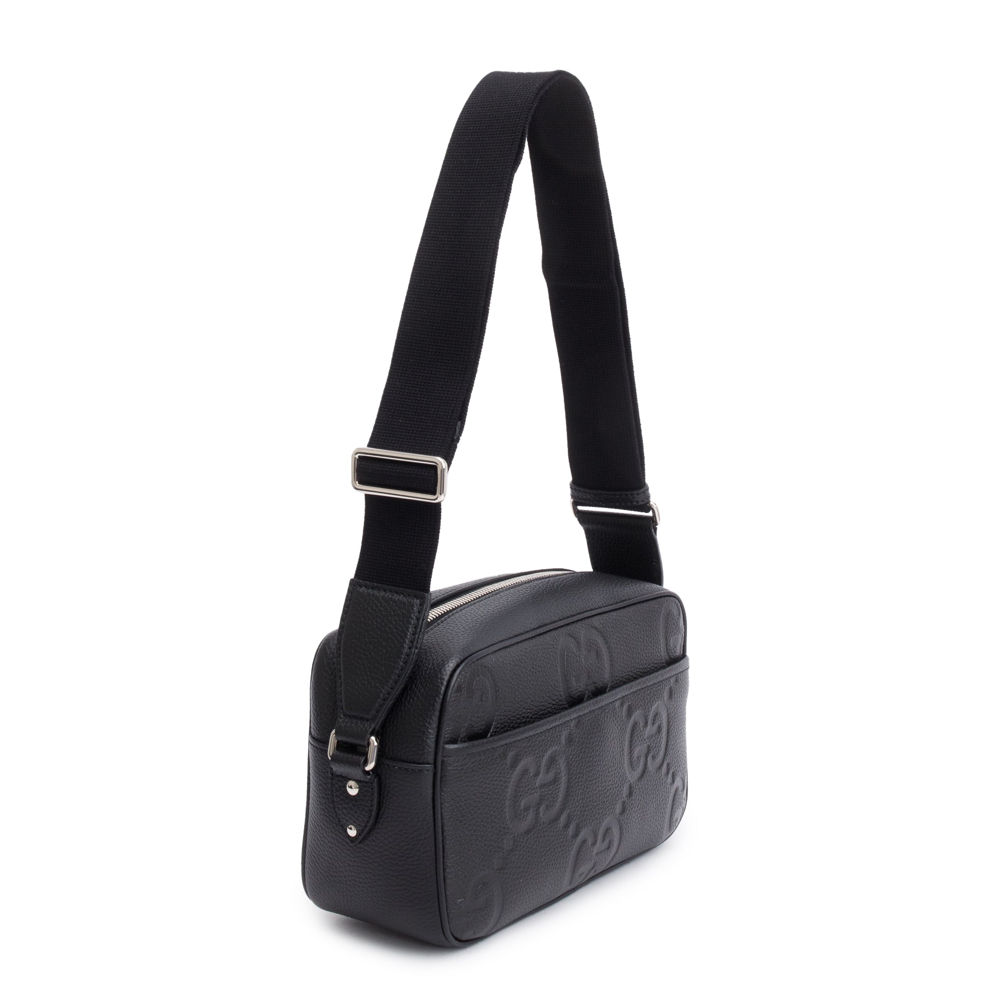 Gucci Black Leather Jumbo GG Medium Messenger Bag