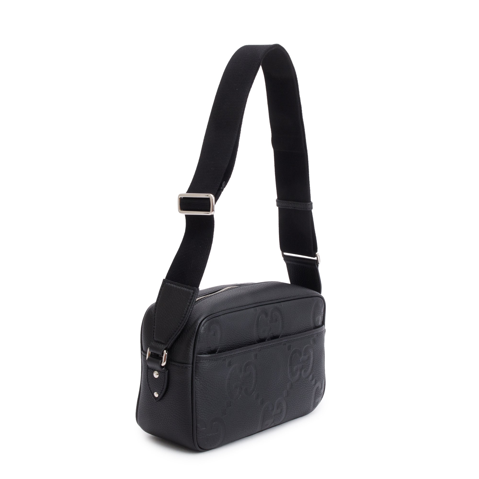Gucci Black Leather Jumbo GG Medium Messenger Bag