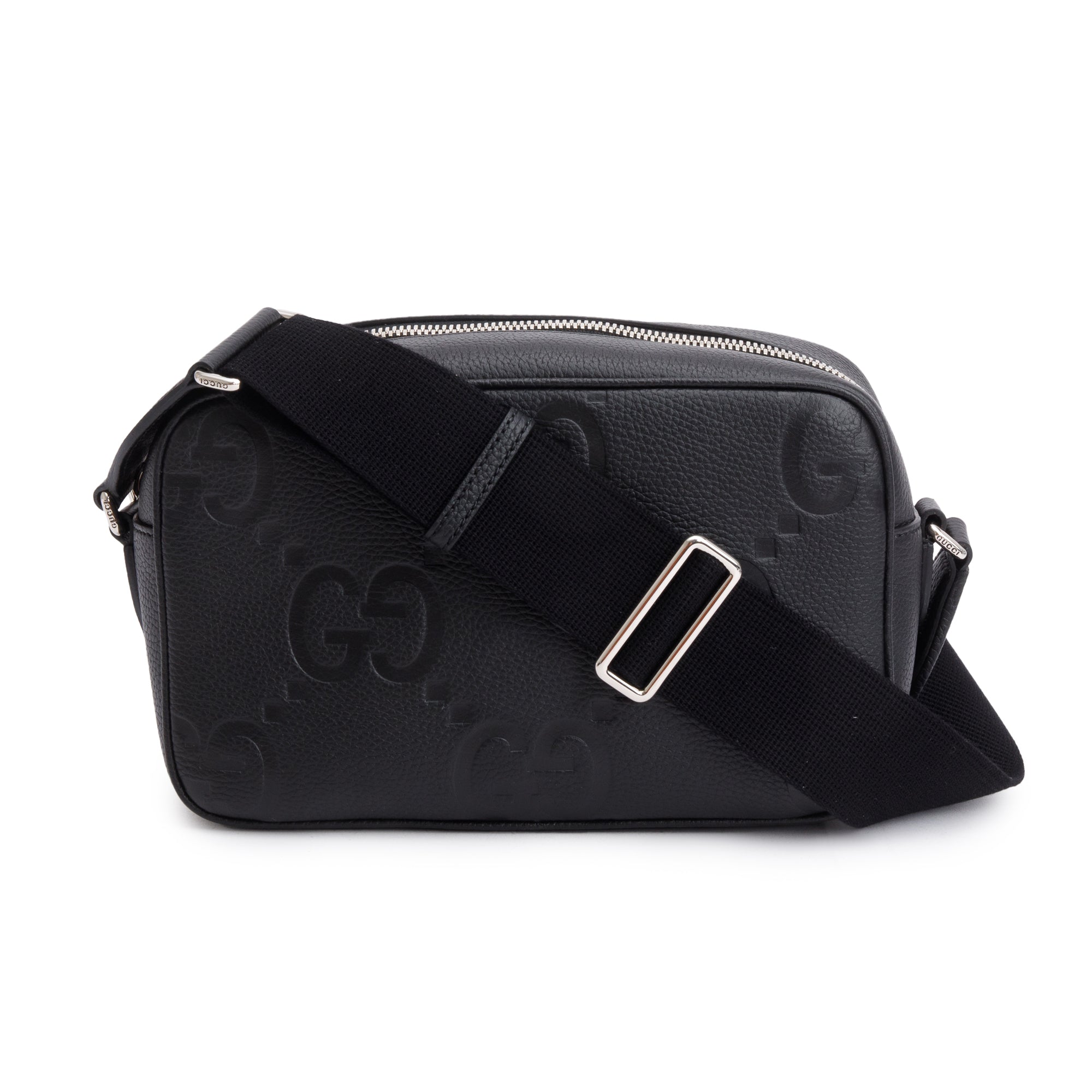 Gucci Black Leather Jumbo GG Medium Messenger Bag