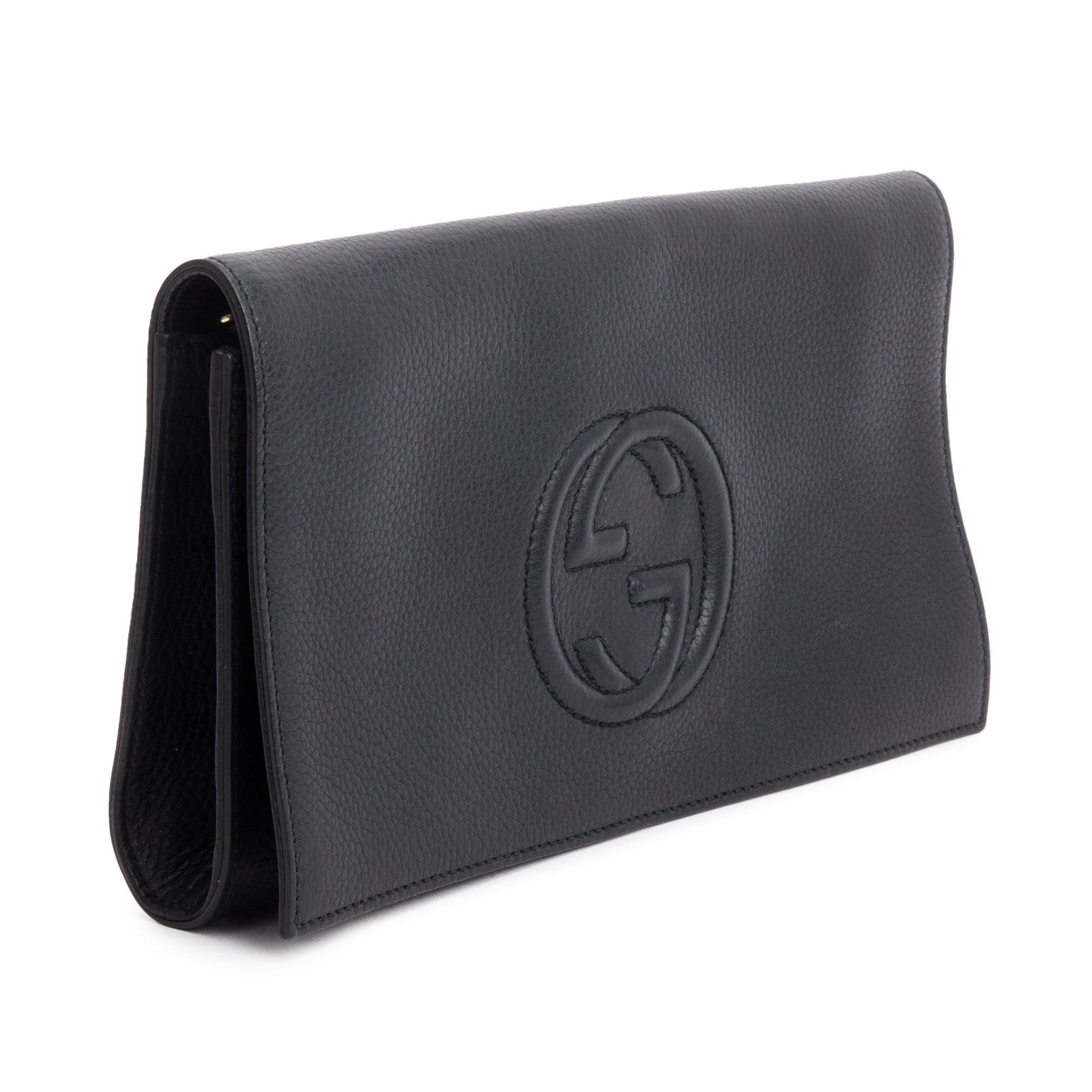 Gucci Black Leather Medium GG Soho Clutch Bag