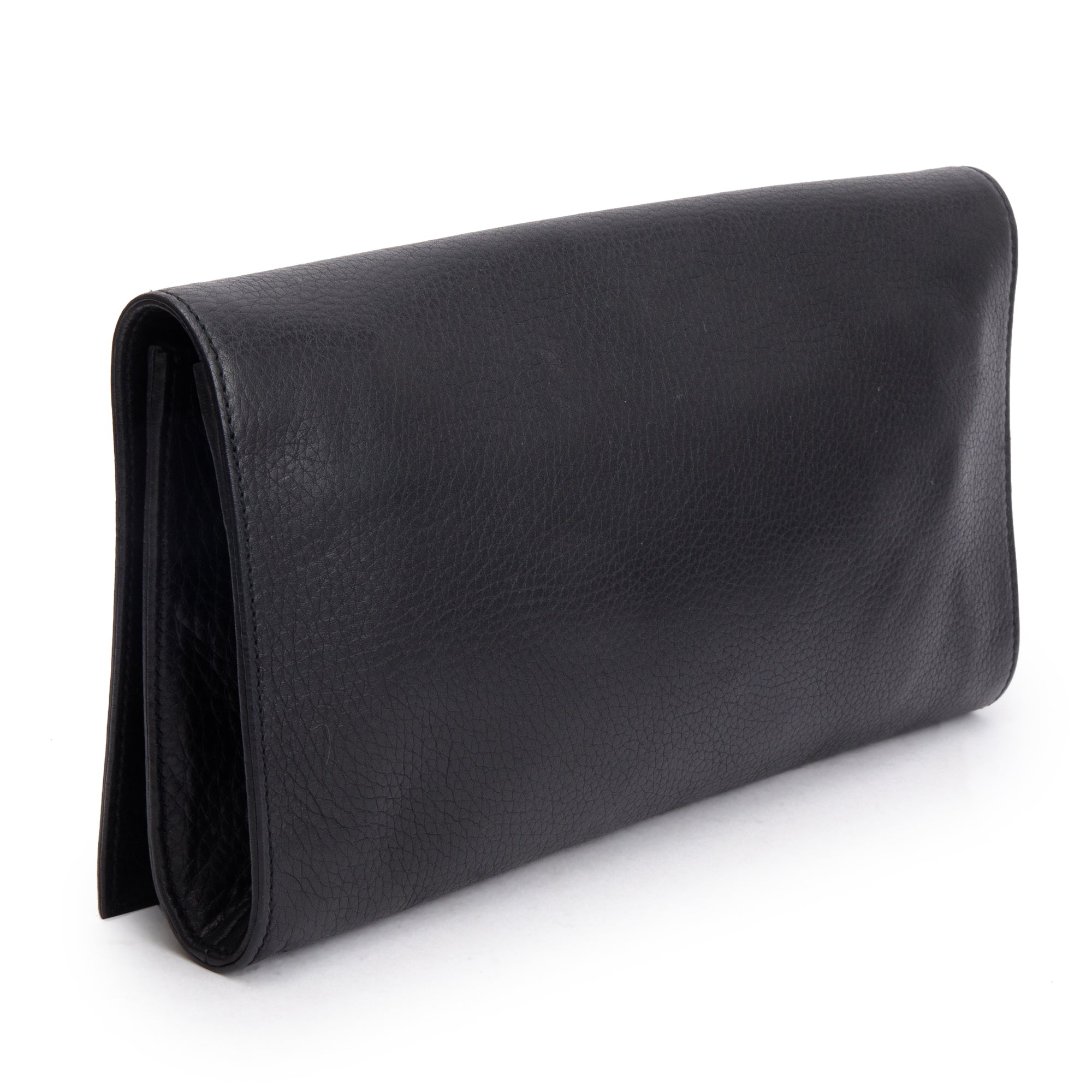 Gucci Black Leather Medium GG Soho Tassel Clutch Bag