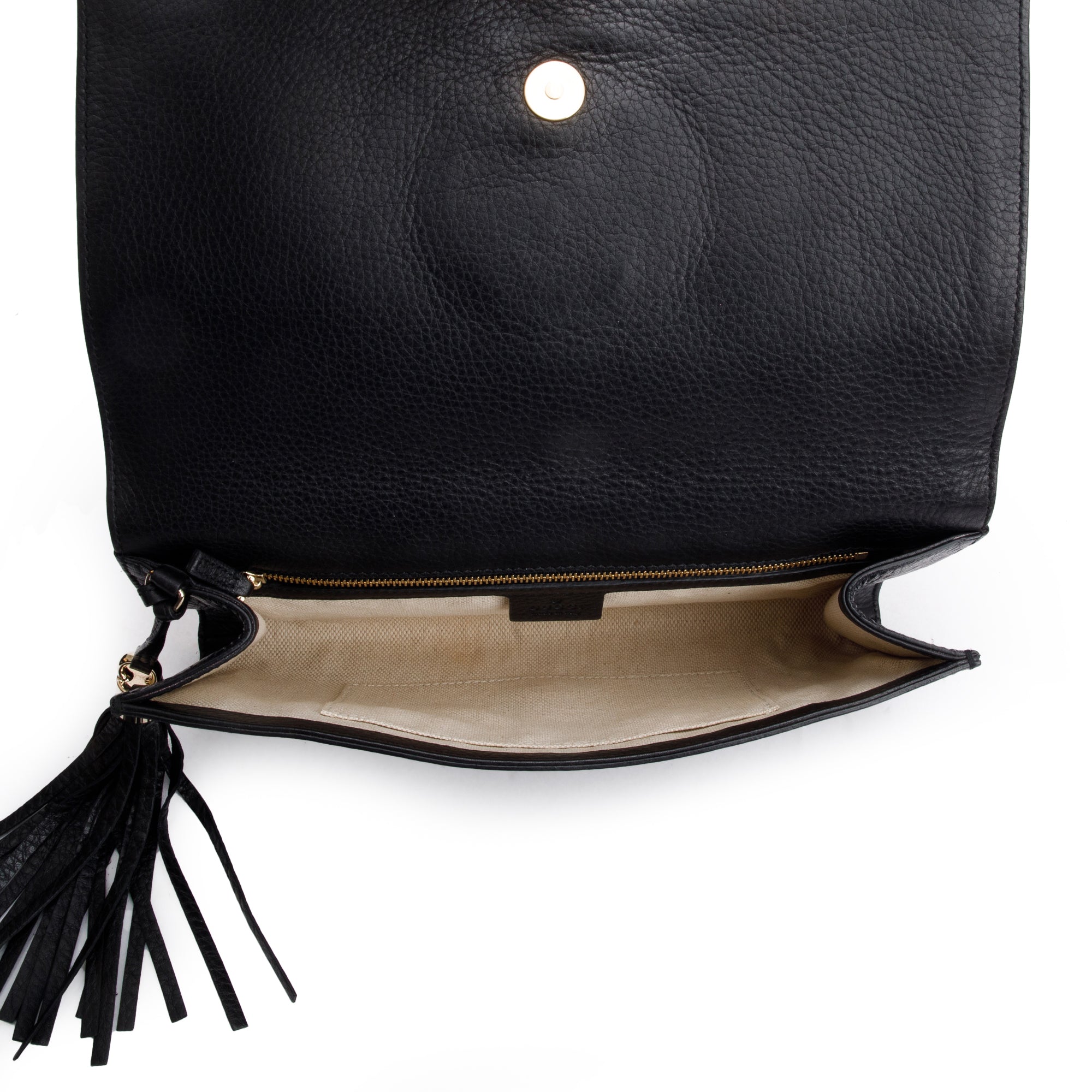 Gucci Black Leather Medium GG Soho Tassel Clutch Bag