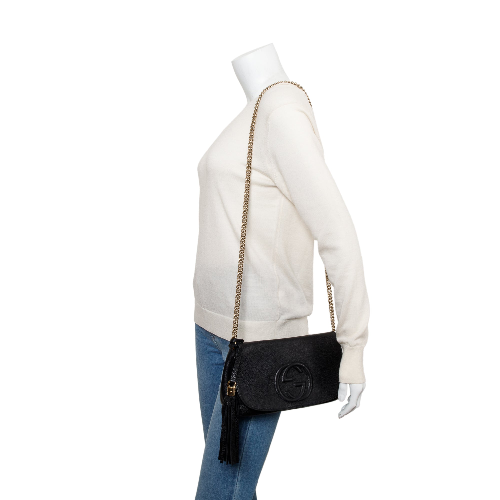 Gucci Black Leather Medium Soho Chain Crossbody Bag