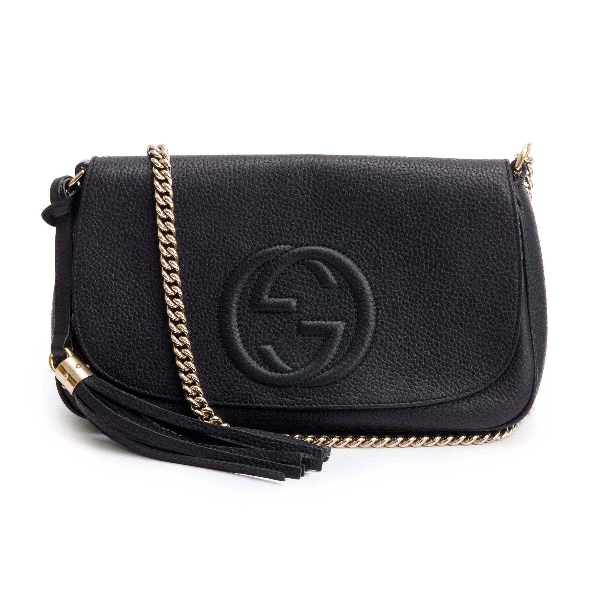 Gucci Black Leather Medium Soho Chain Crossbody Bag w/ Box