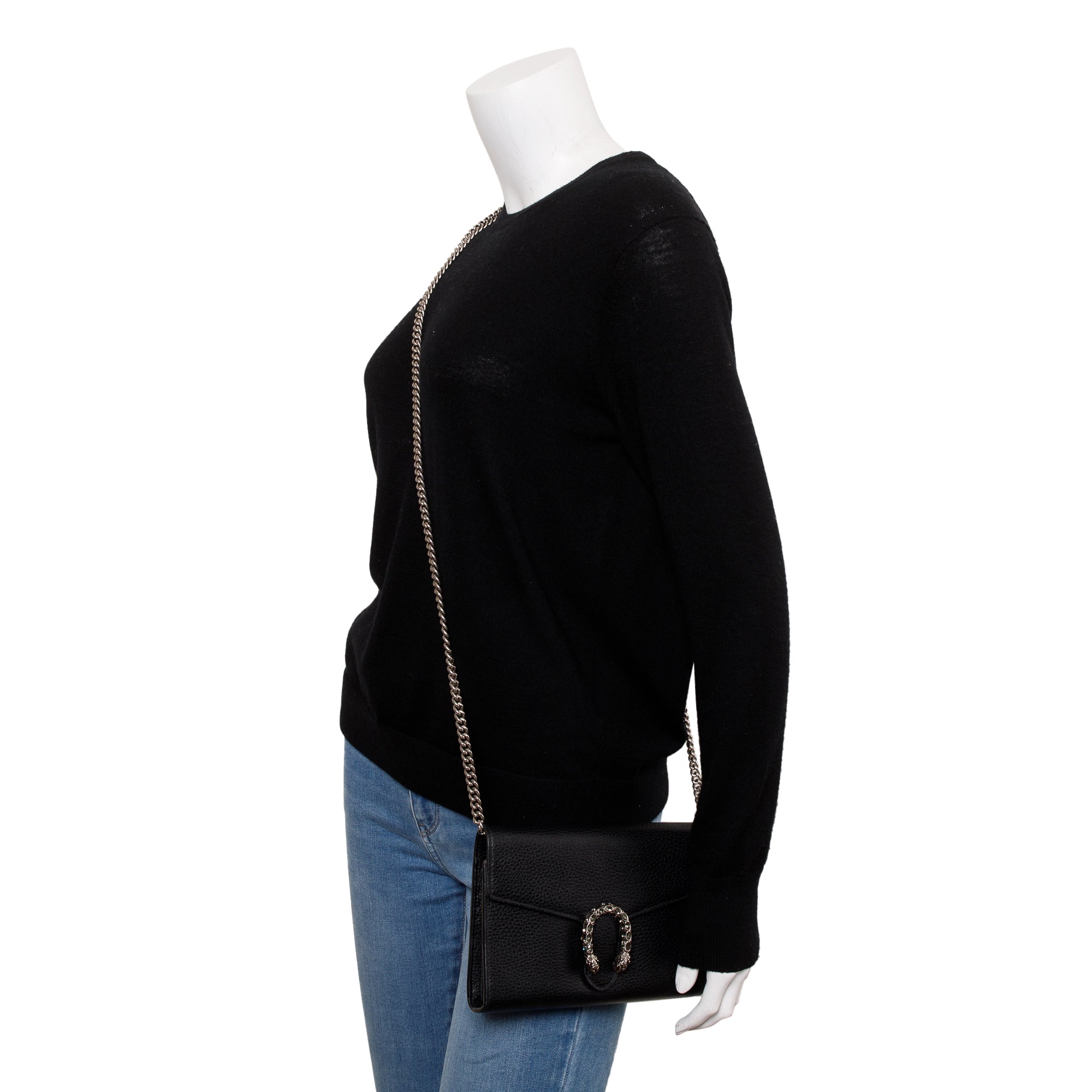 Gucci Black Leather Mini Dionysus Chain Wallet