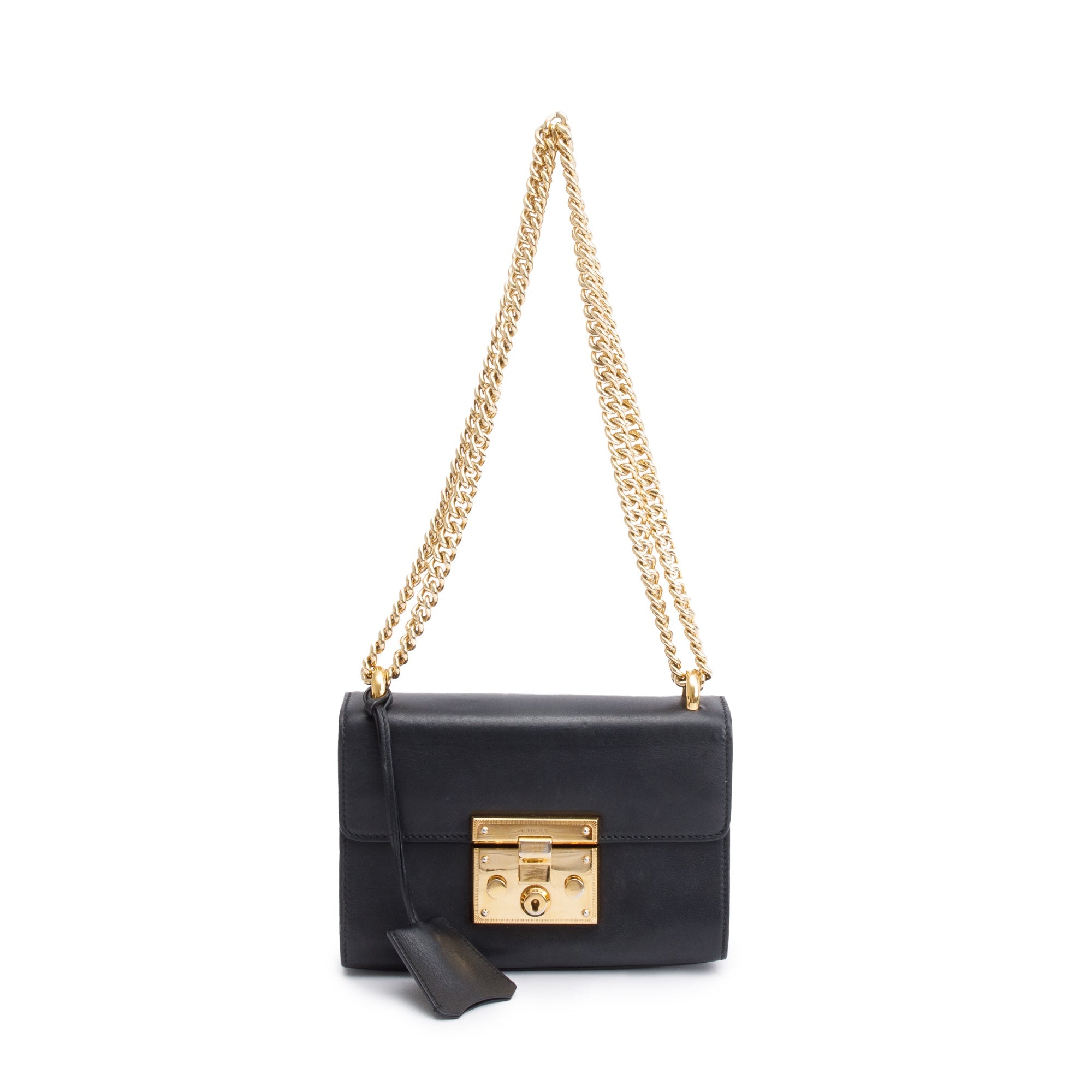 Gucci Black Leather Small Padlock Chain Shoulder Bag