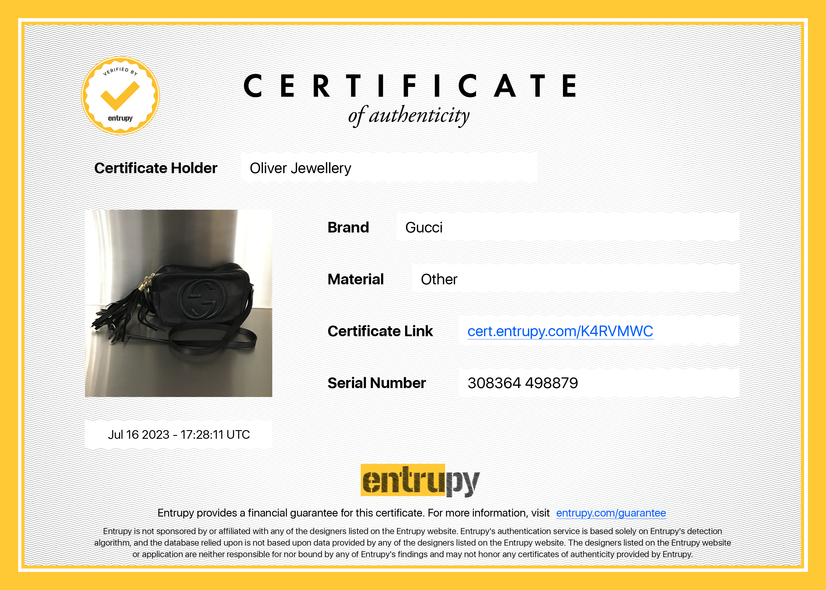 Gucci Black Leather Small Soho Disco Bag ( Bag is missing)