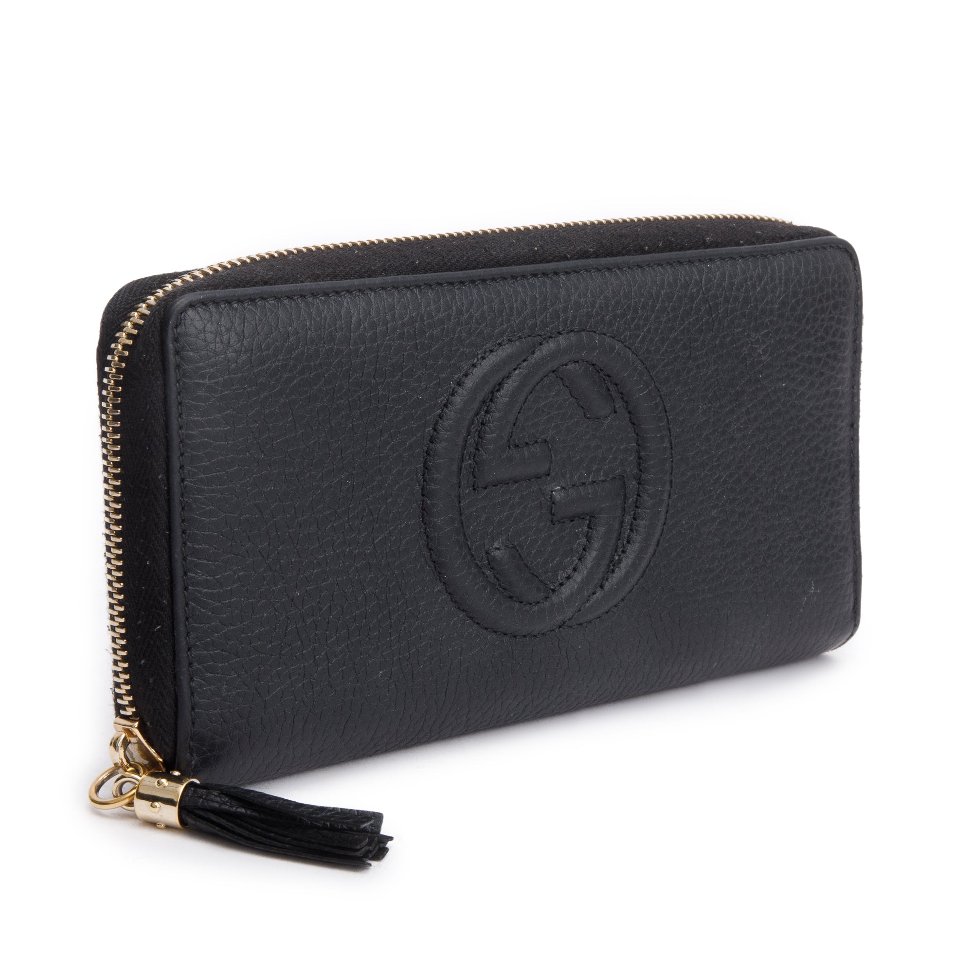 Gucci Black Leather Soho GG Logo Continental Zip Around Wallet