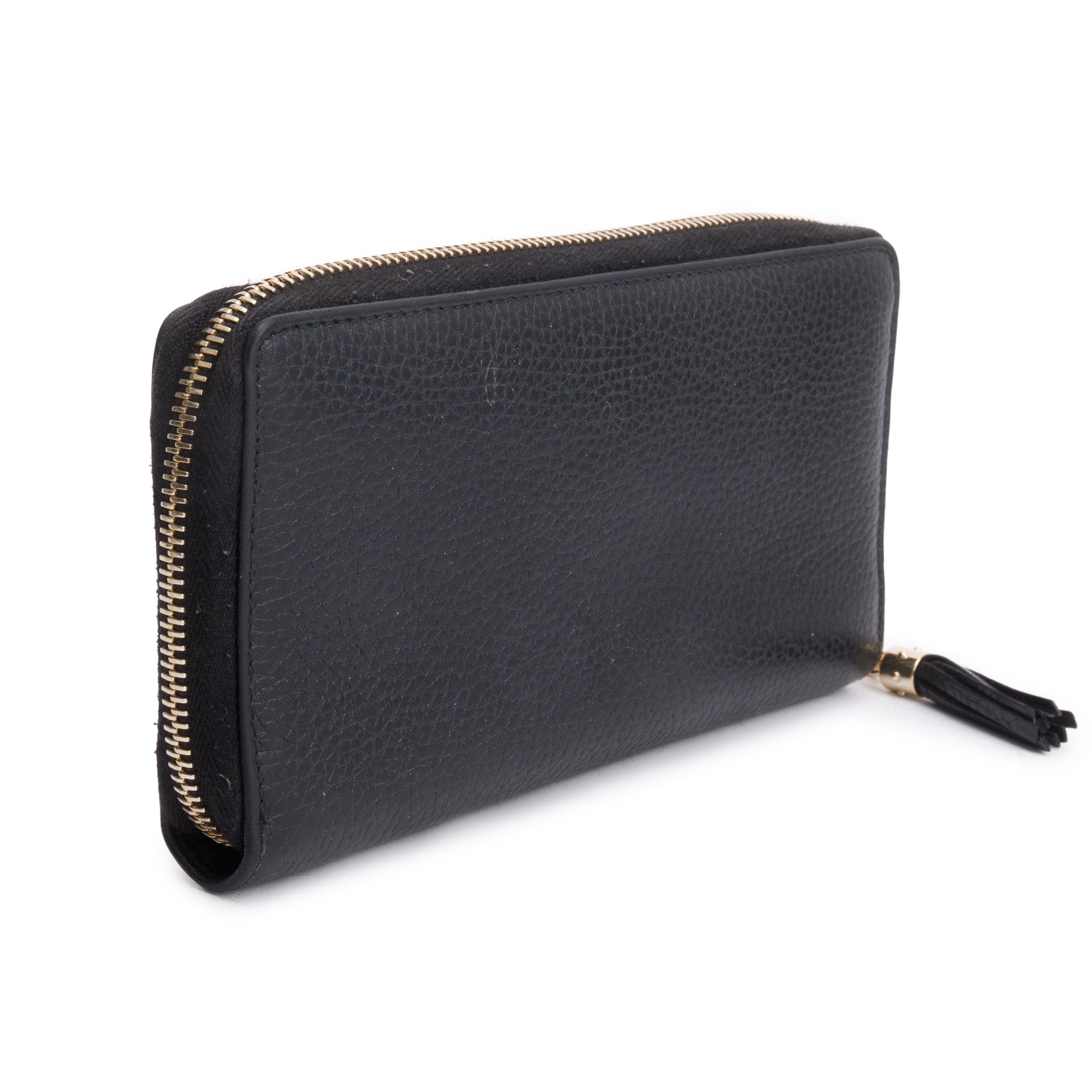 Gucci Black Leather Soho GG Logo Continental Zip Around Wallet