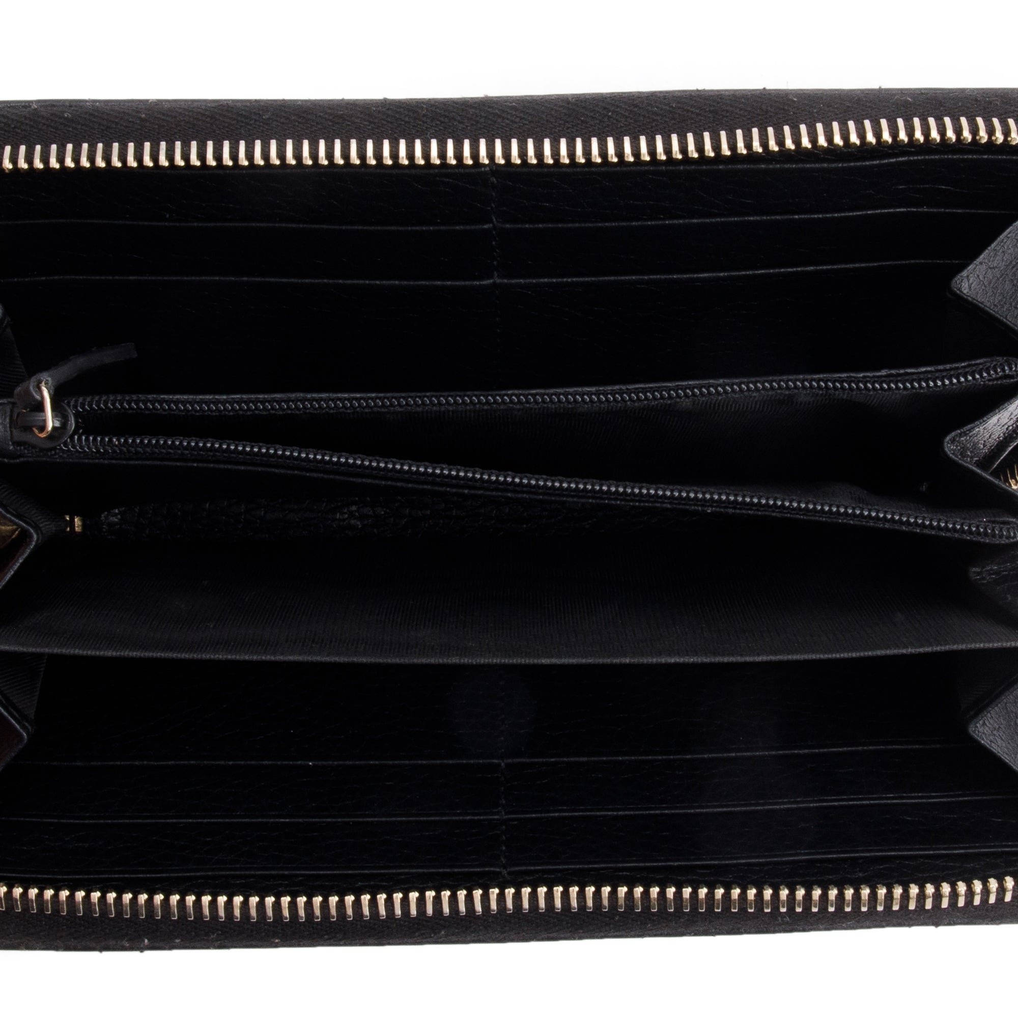 Gucci Black Leather Soho GG Logo Continental Zip Around Wallet