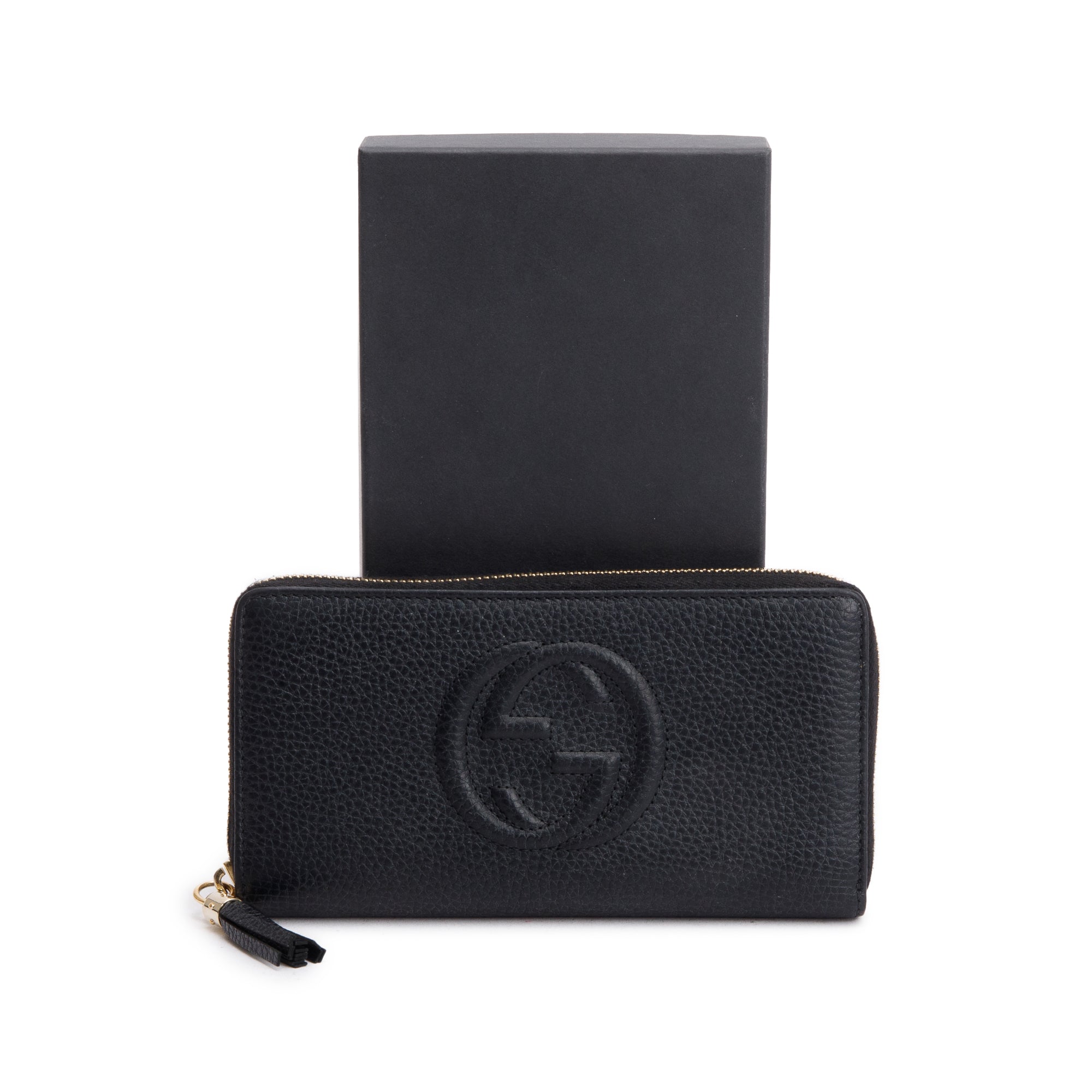 Gucci Black Leather Soho GG Logo Continental Zip Around Wallet w/ Box