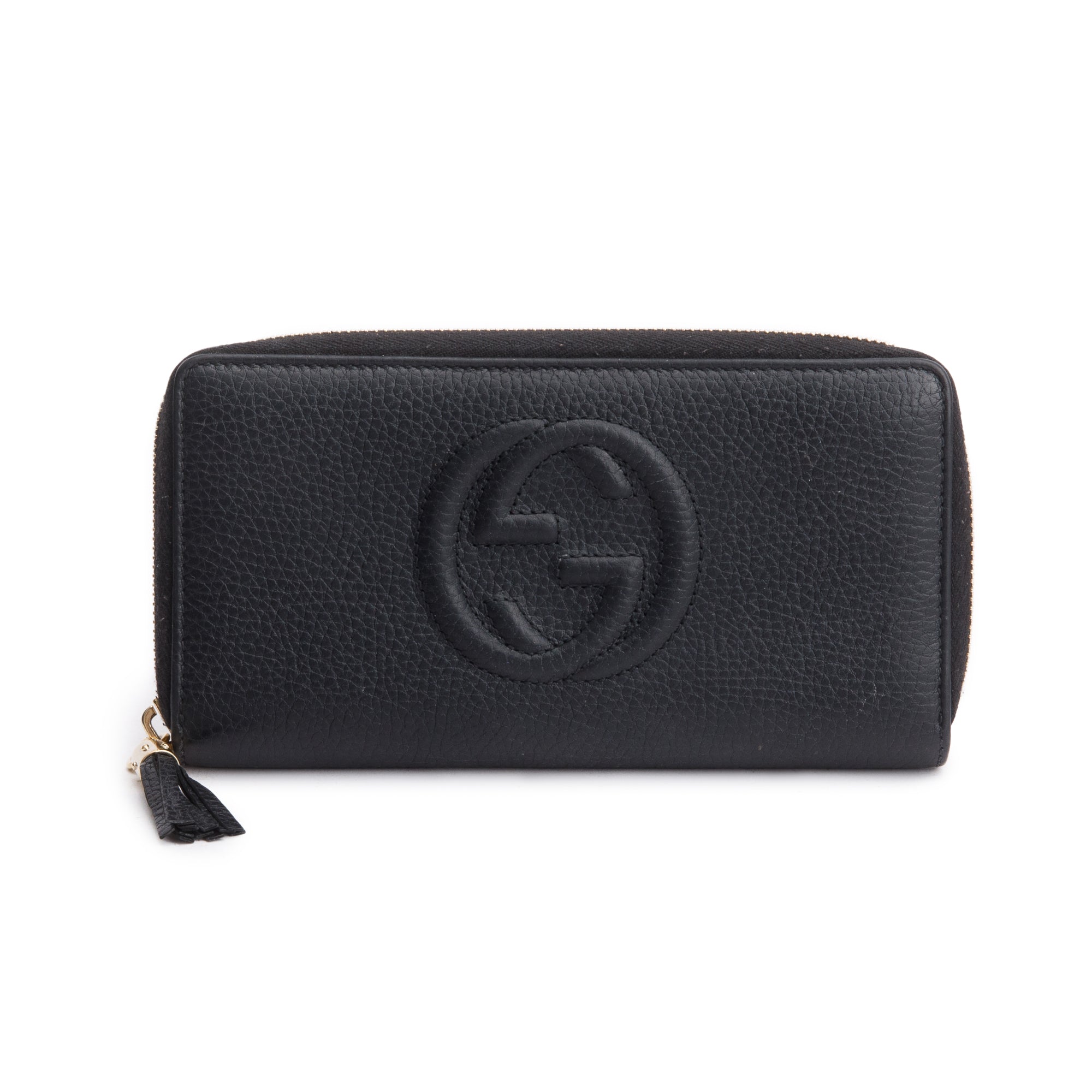 Gucci Black Leather Soho GG Logo Continental Zip Around Wallet