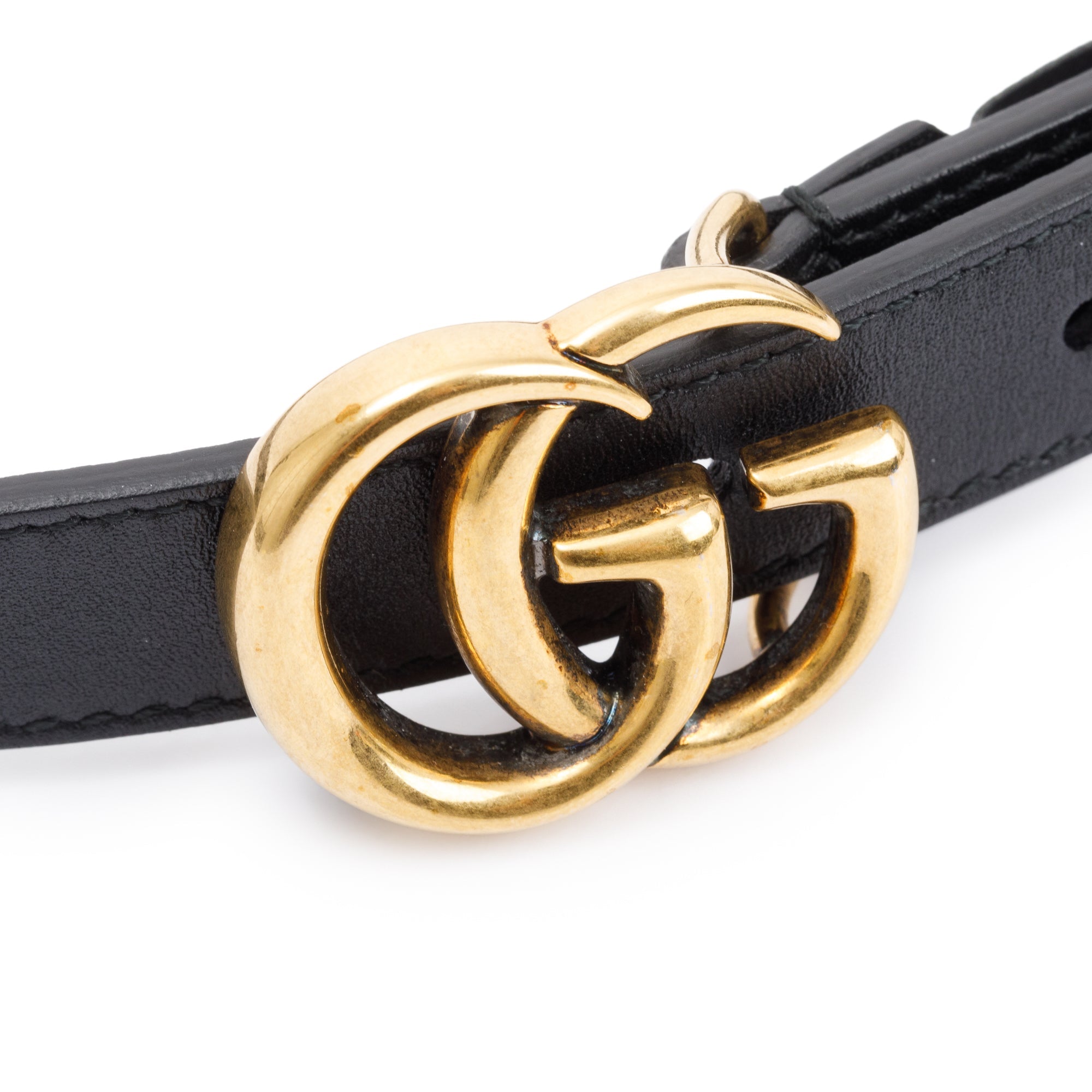 Gucci Black Leather Thin Belt with Double G Buckle, 75 30 w/ Box