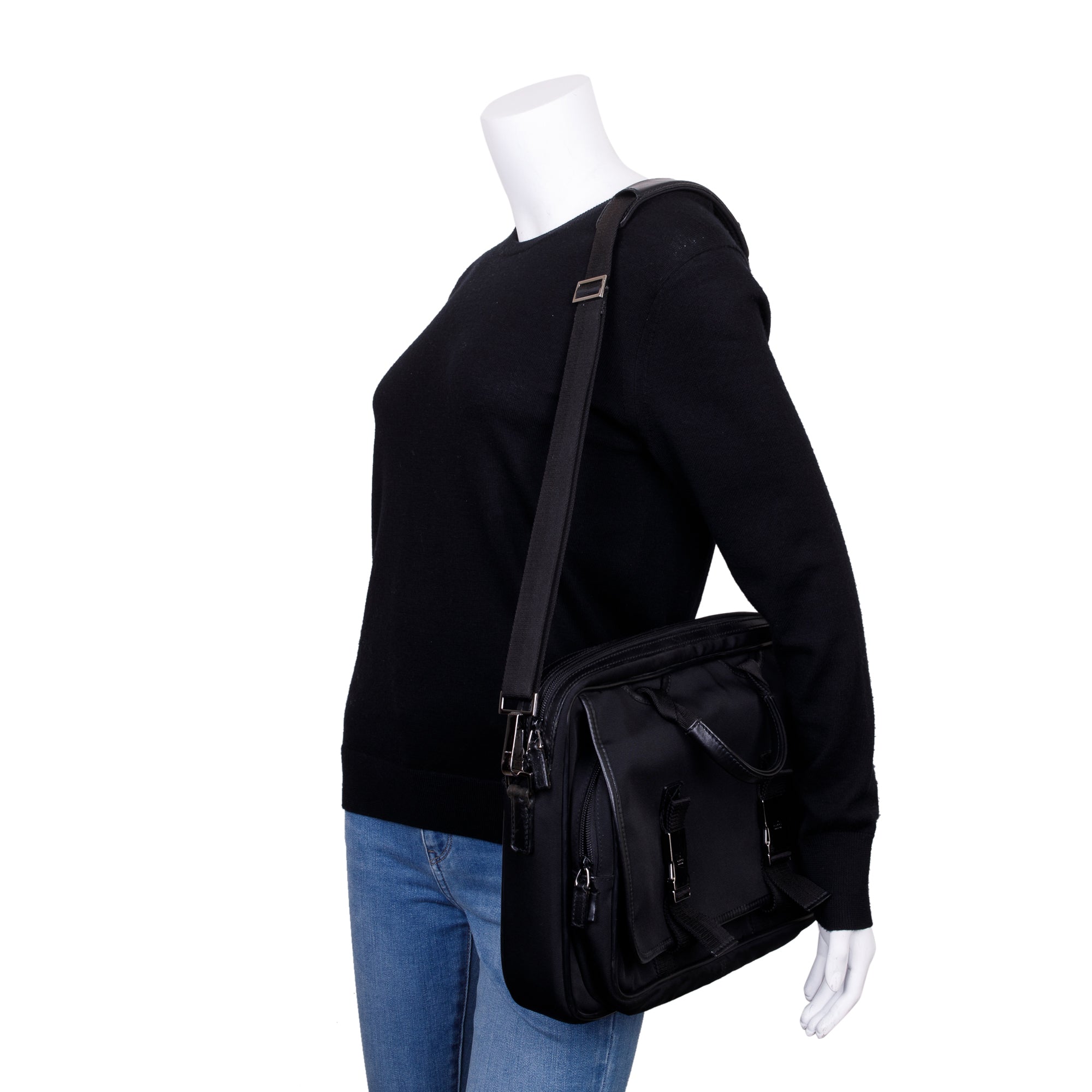 Gucci Black Leather Trimmed Canvas Briefcase