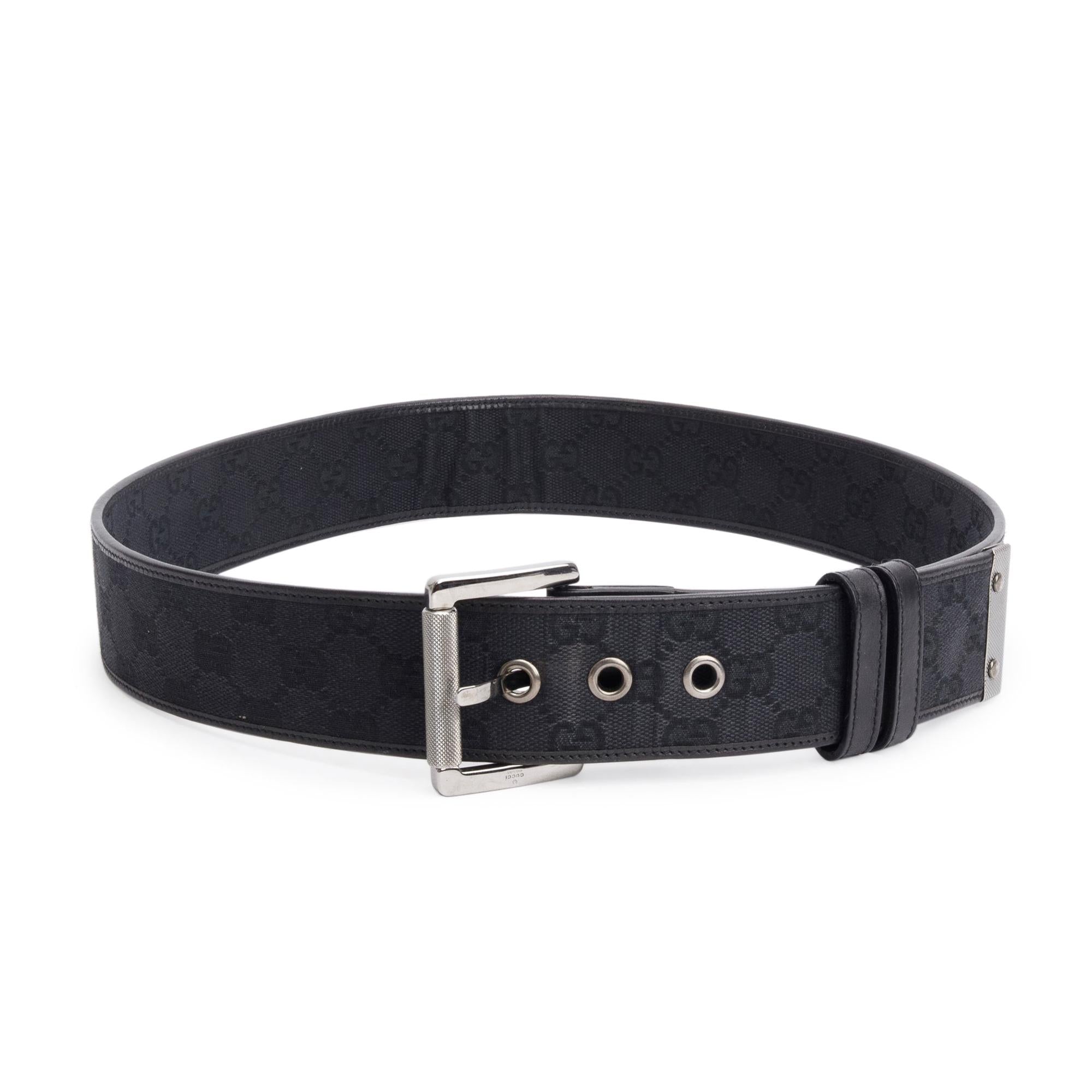 Gucci Black Leather Trimmed GG Canvas Belt, Size 90 36