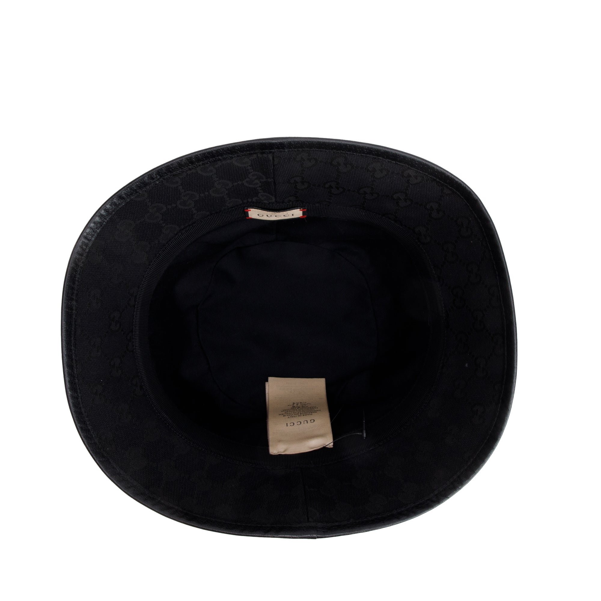 Gucci Black Leather Trimmed GG Canvas Bucket Hat, Size XL 60