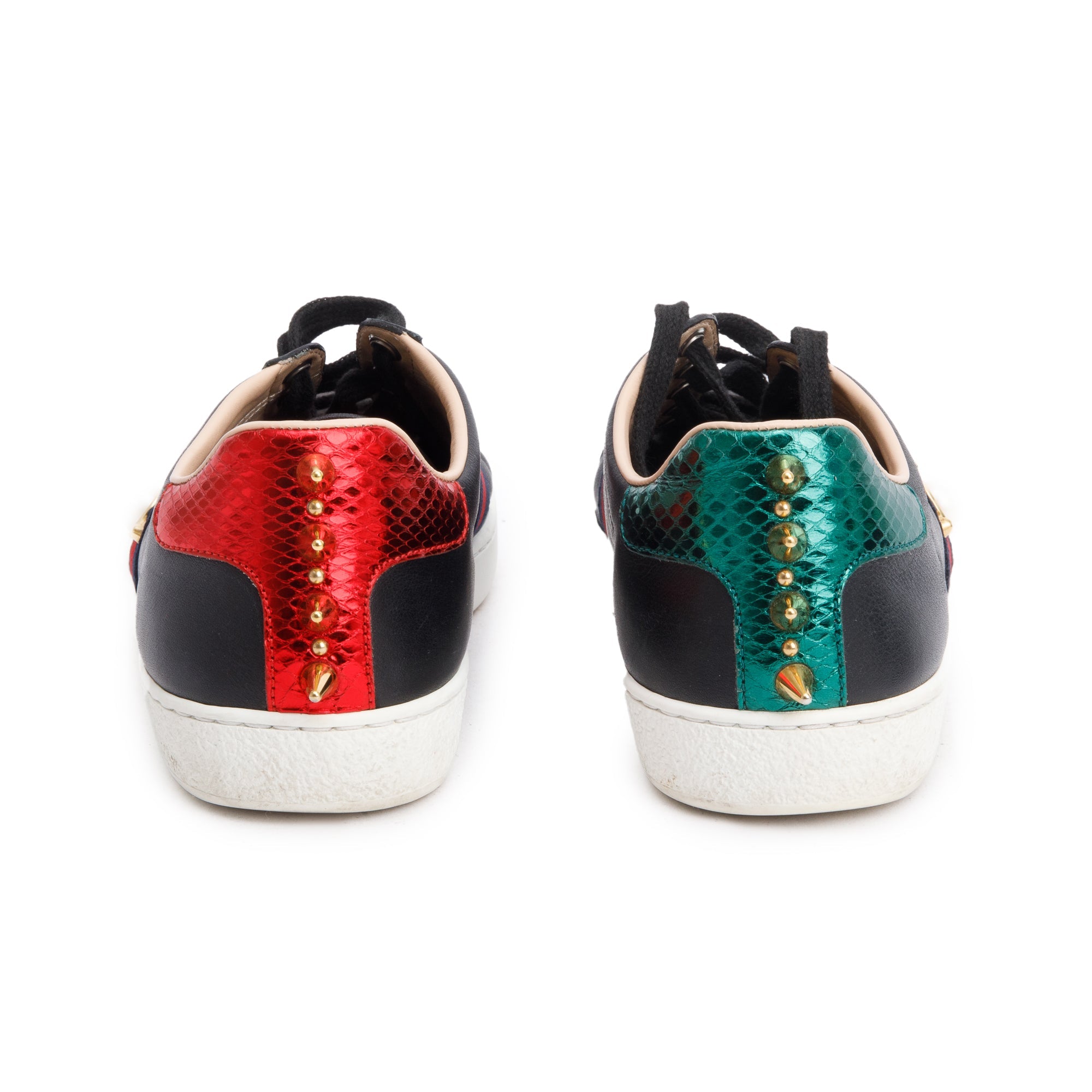 Gucci Black Leather Web Faux Pearl Studded Accent Ace Sneakers, Size 36