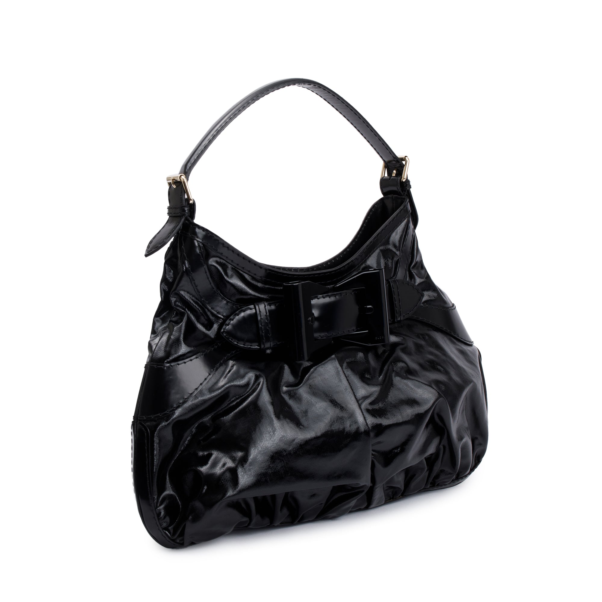 Gucci Black Leather trim Dialux Coated Canvas Large Queen Bow Hobo