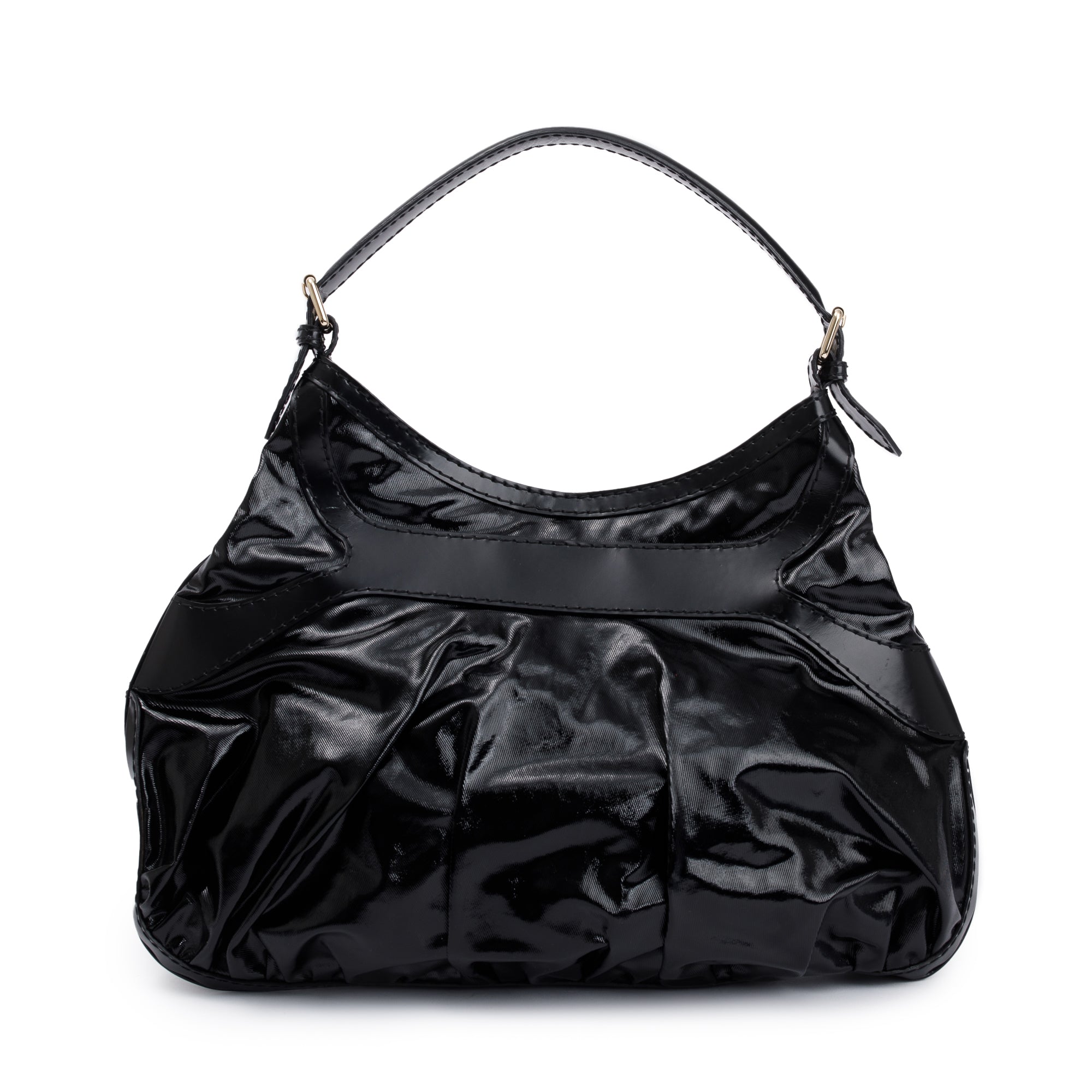 Gucci Black Leather trim Dialux Coated Canvas Large Queen Bow Hobo