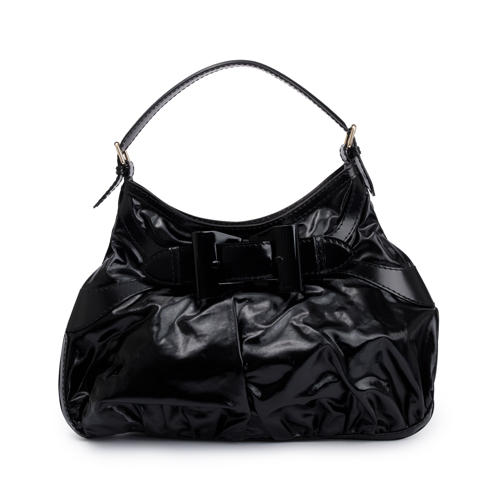 Gucci Black Leather trim Dialux Coated Canvas Large Queen Bow Hobo