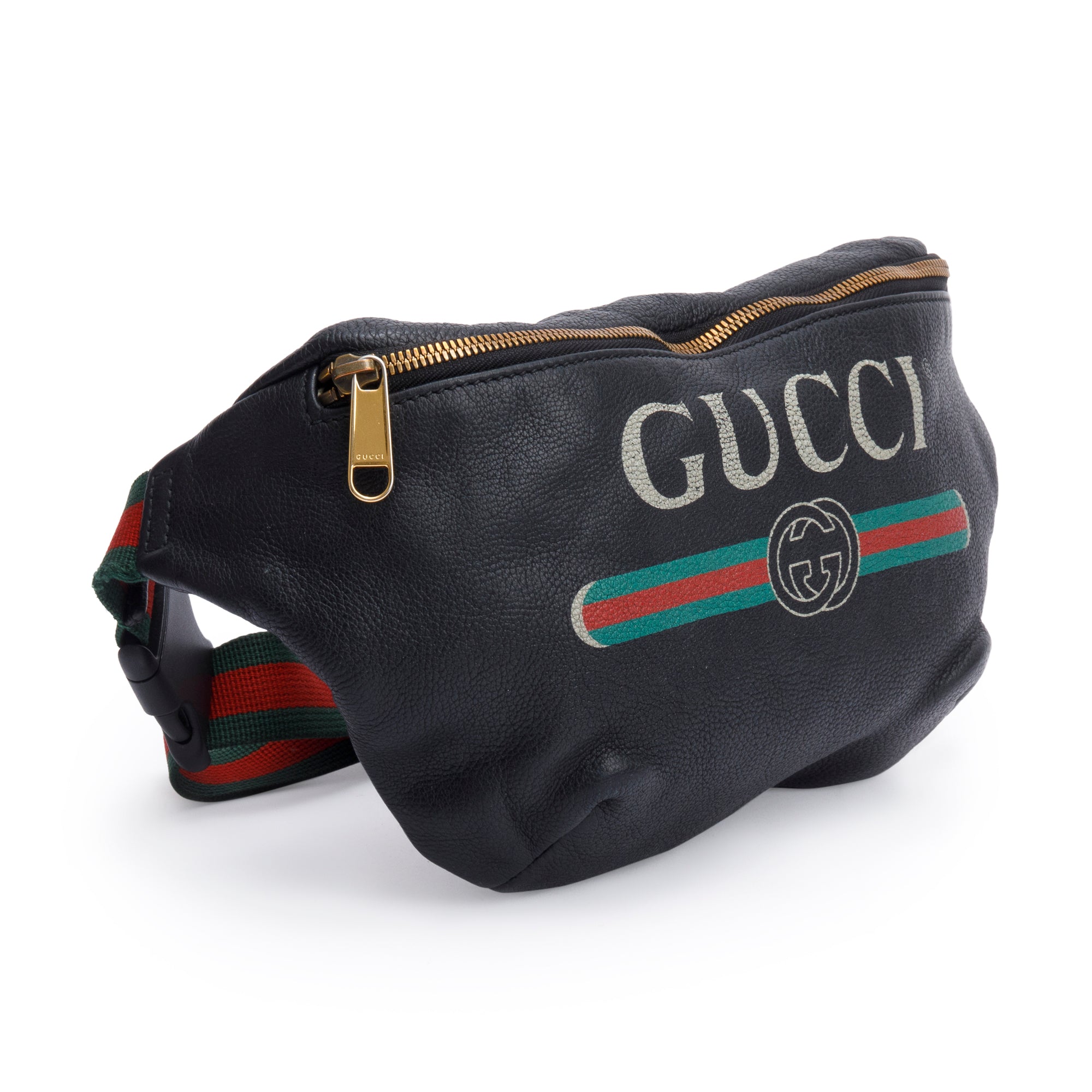 Gucci Black Logo Print Leather Large Belt Bag