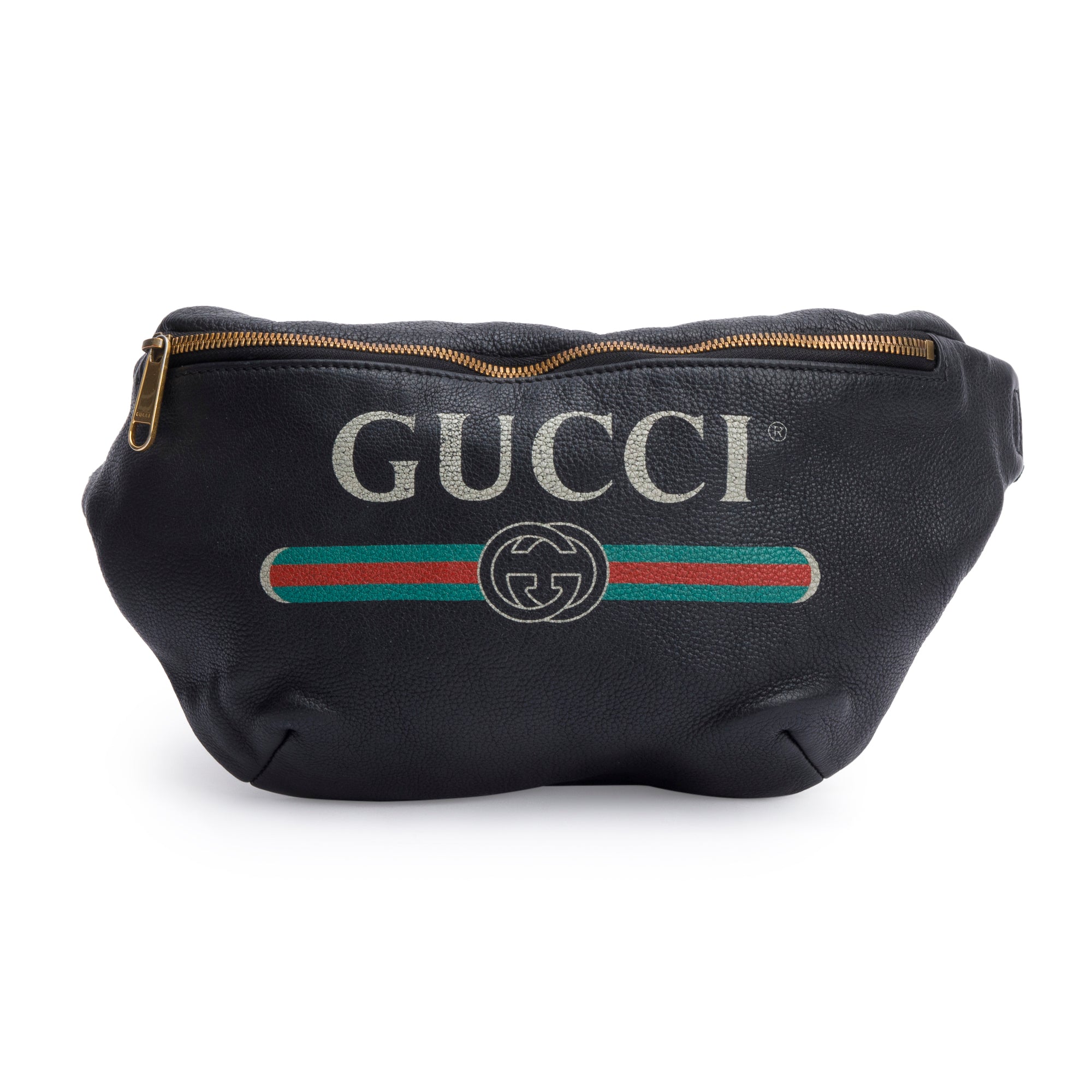 Gucci Black Logo Print Leather Large Belt Bag