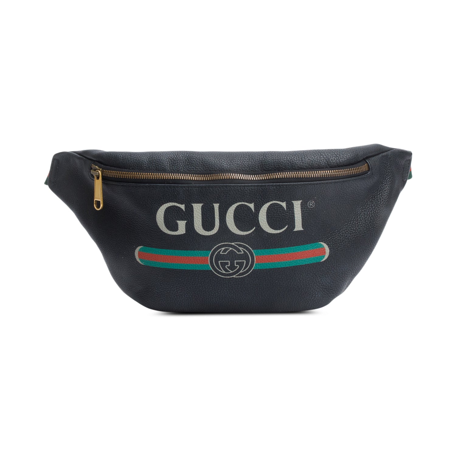 Gucci Black Logo Print Leather Large Belt Bag