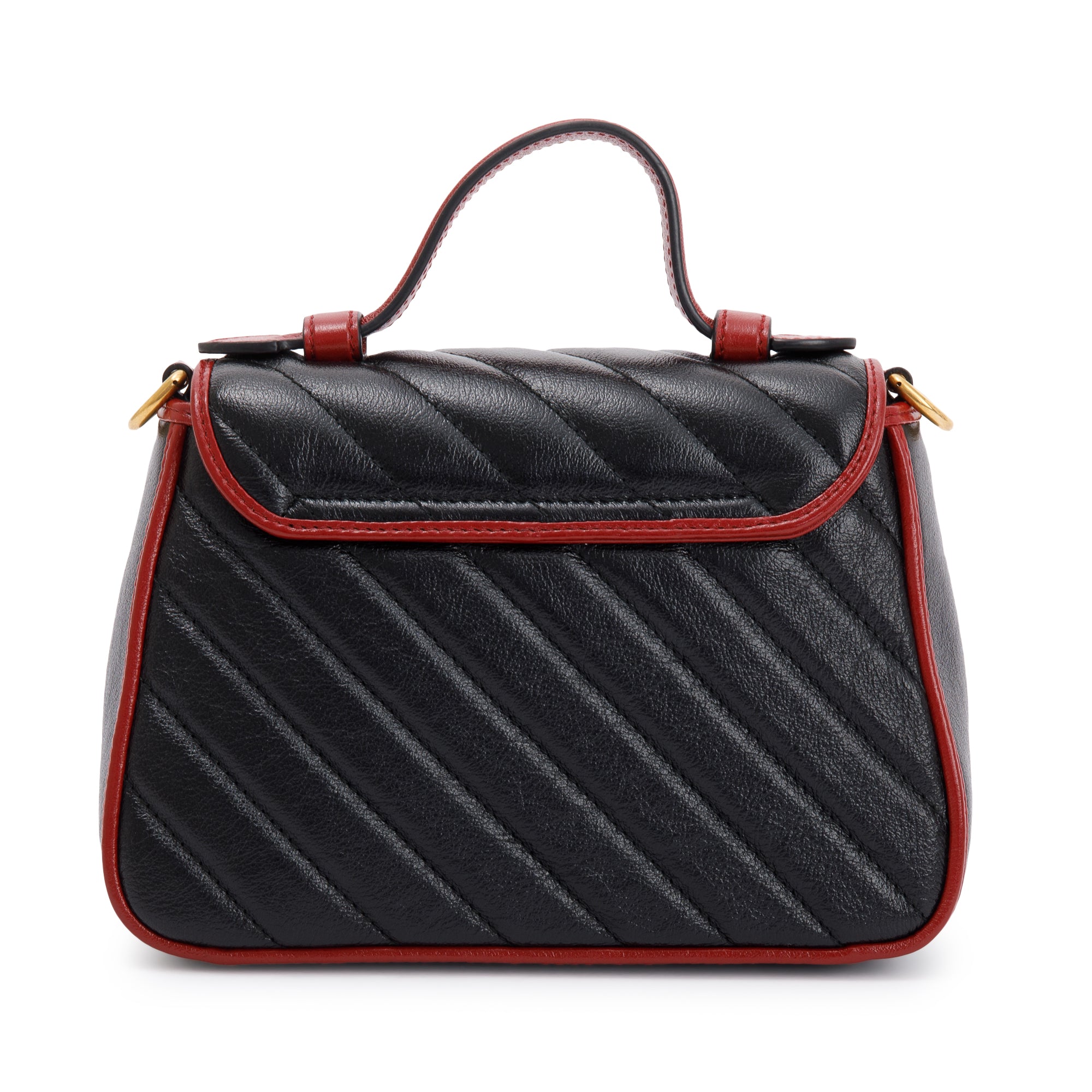Gucci Black Matelasse Diagonal Mini Torchon GG Marmont Top Handle Bag w/ Strap