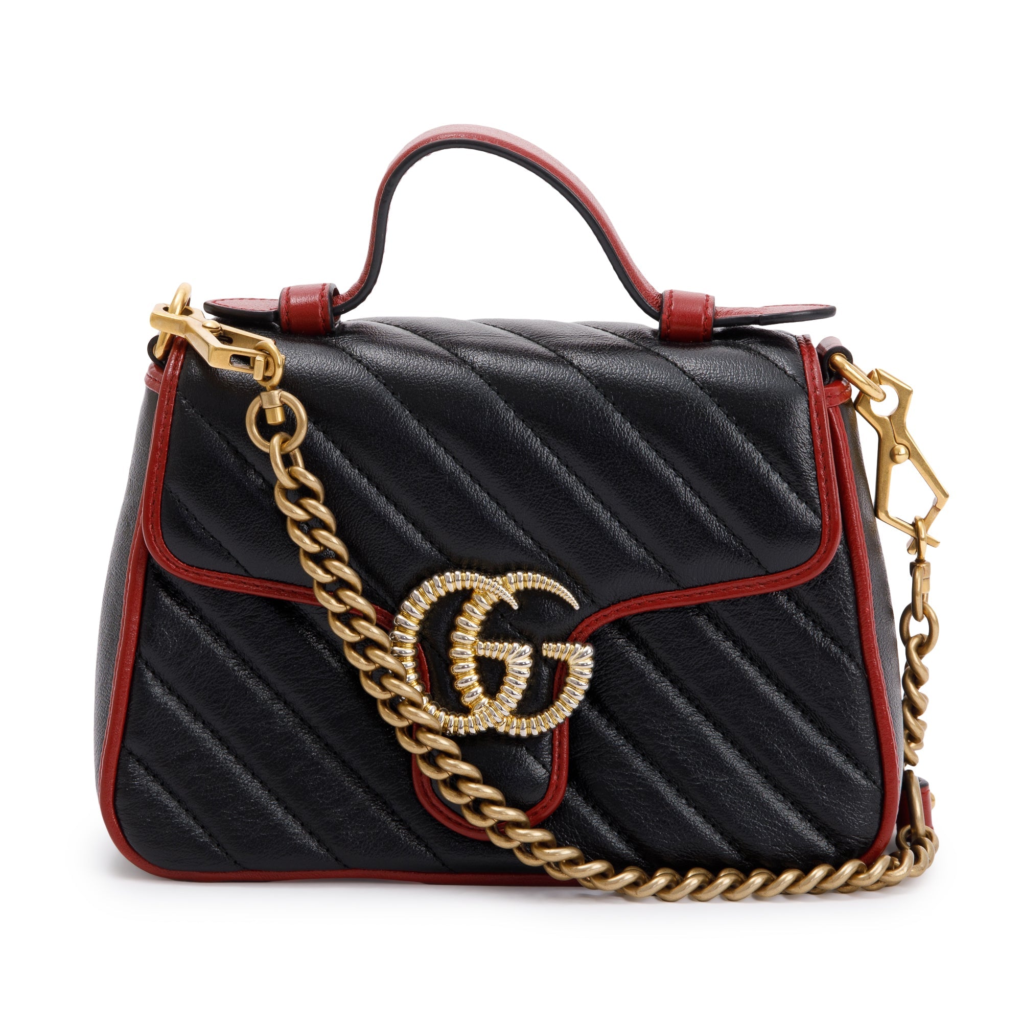 Gucci Black Matelasse Diagonal Mini Torchon GG Marmont Top Handle Bag w/ Strap