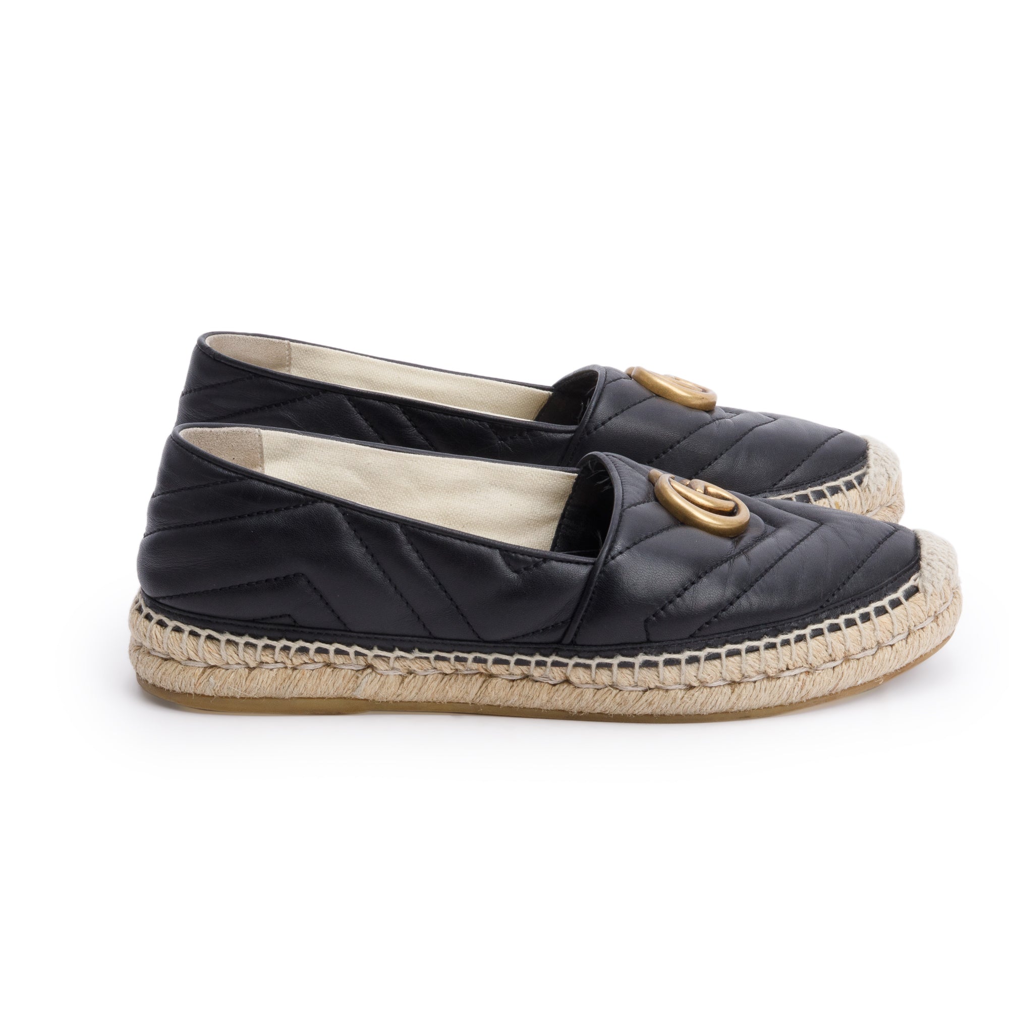 Gucci Black Matelasse Nappa Leather GG Marmont Espadrille, Size 37.5