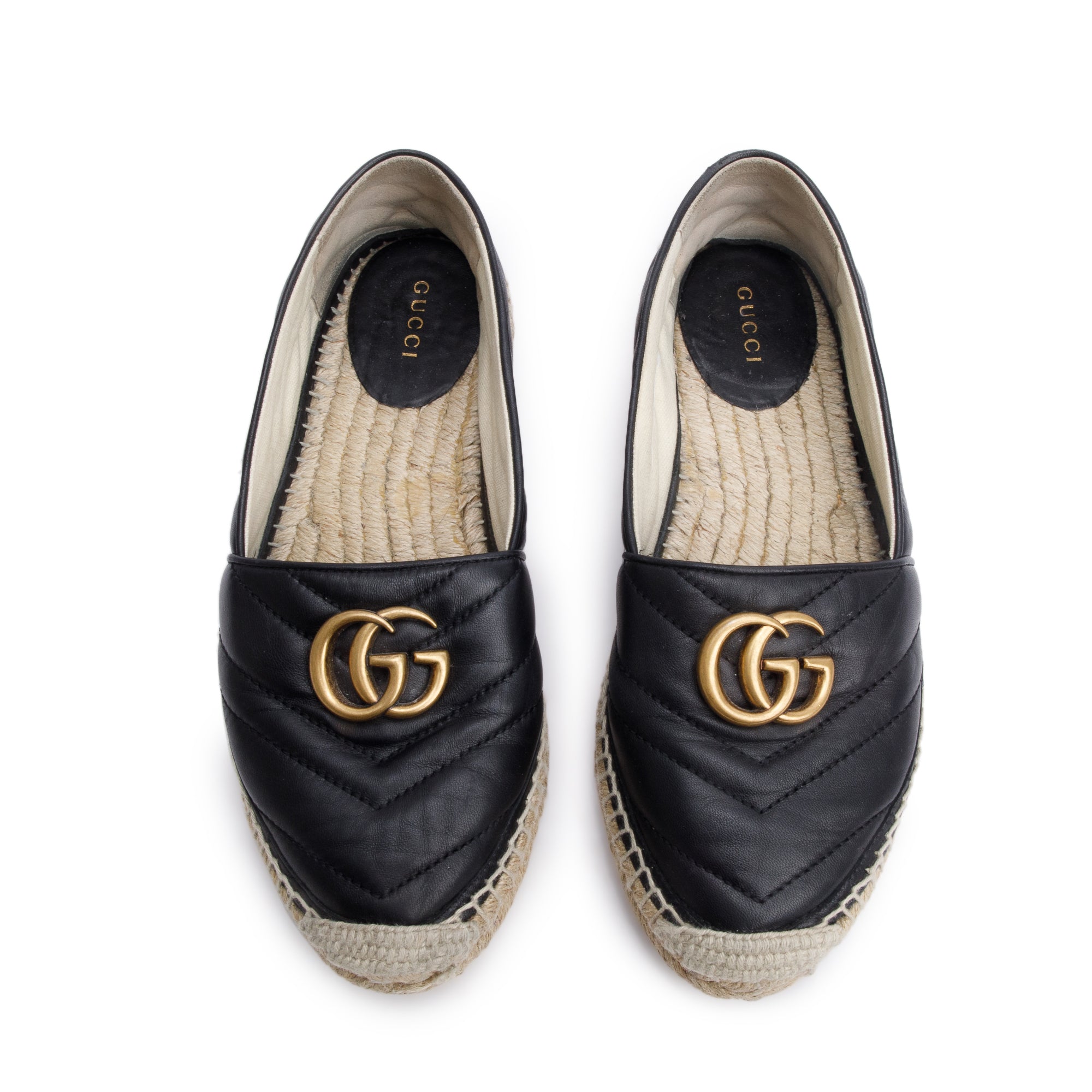 Gucci Black Matelasse Nappa Leather GG Marmont Espadrille, Size 37.5