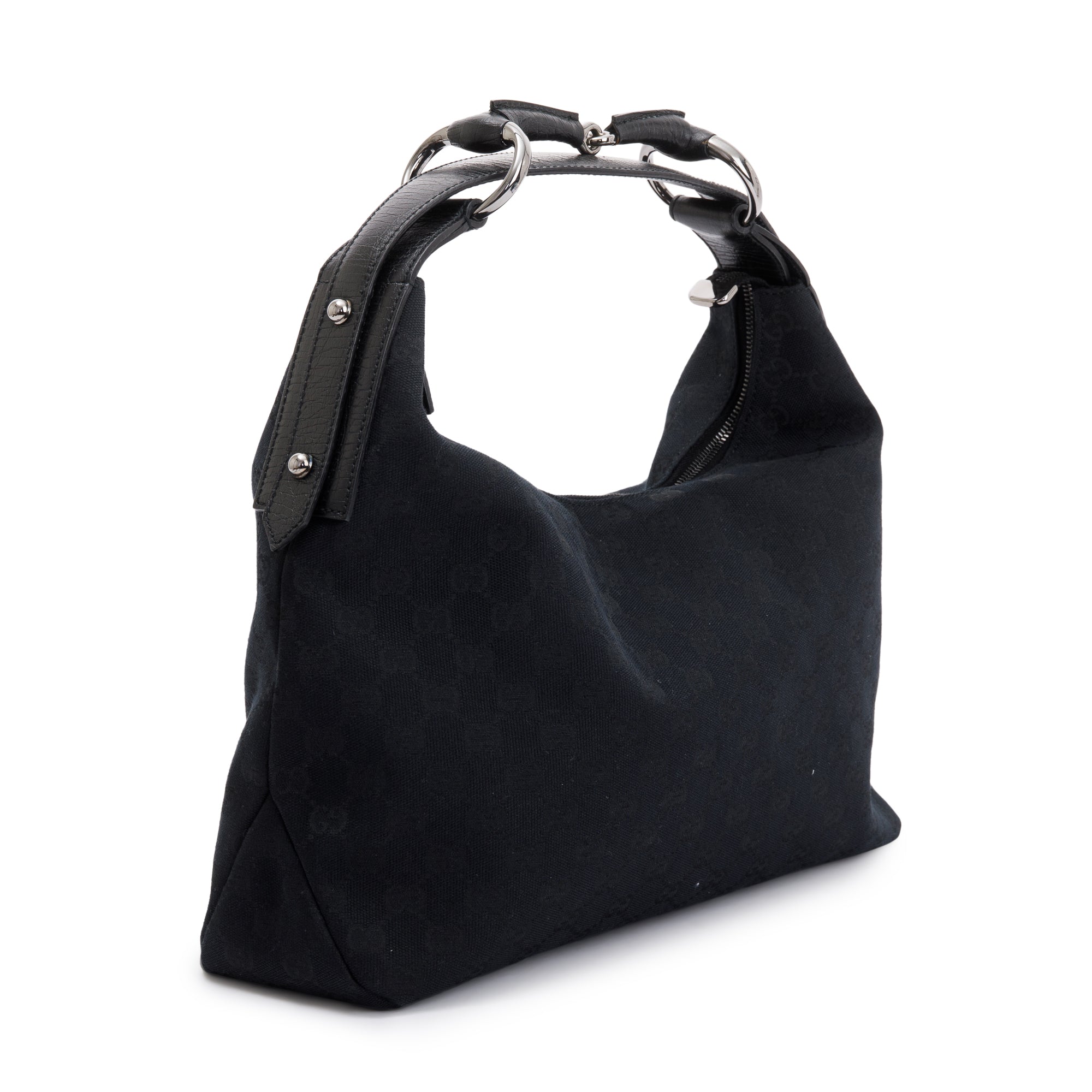 Gucci Black Medium GG Canvas Horsebit Hobo