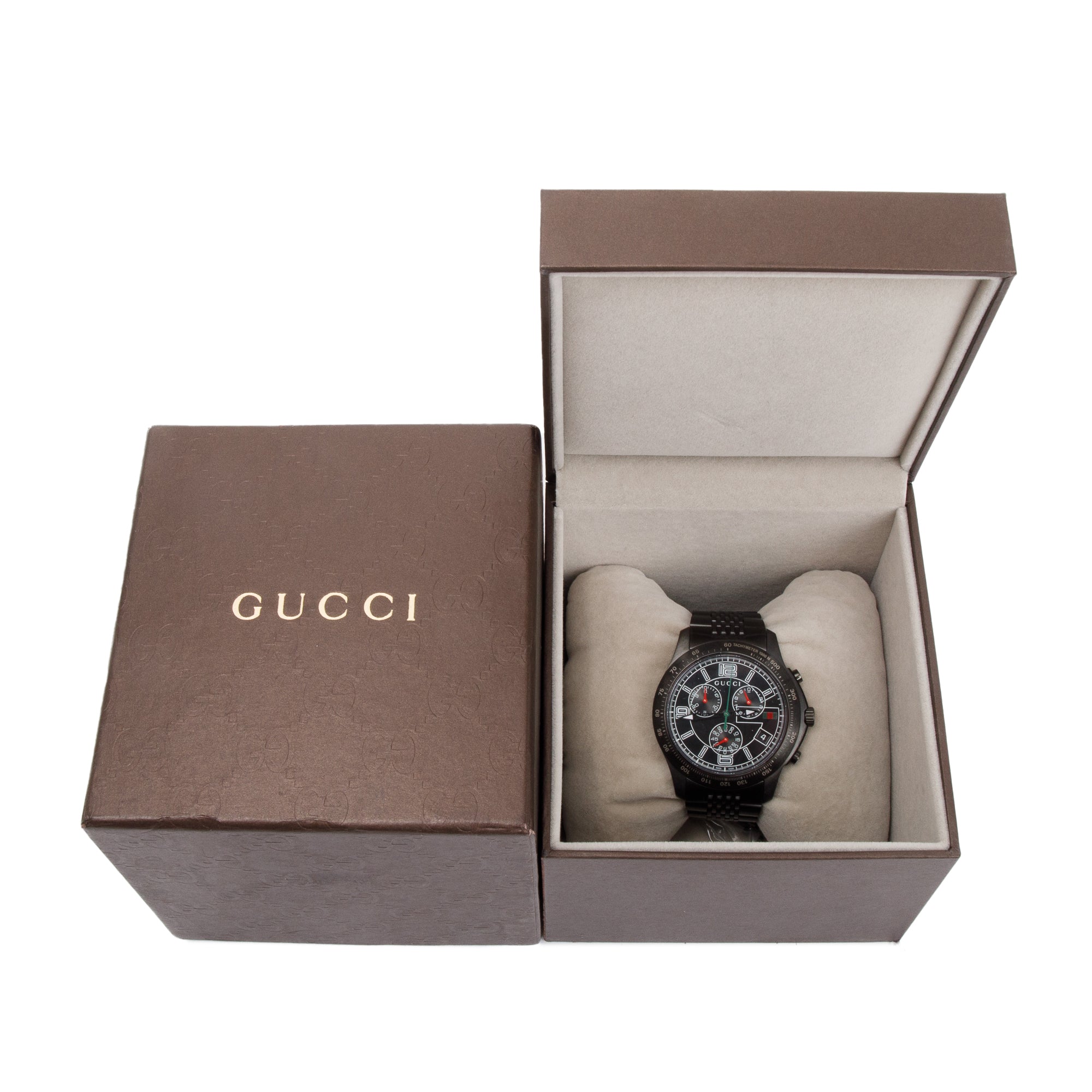 Gucci Black PVD Stainless Steel G-Timeless Chronograph 46 MM Watch w/ Box