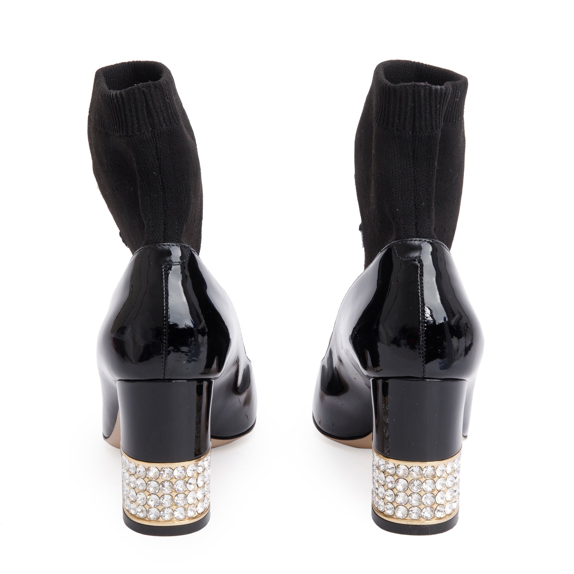 Gucci Black Patent Leather Crystal Sock Boots, Size 38