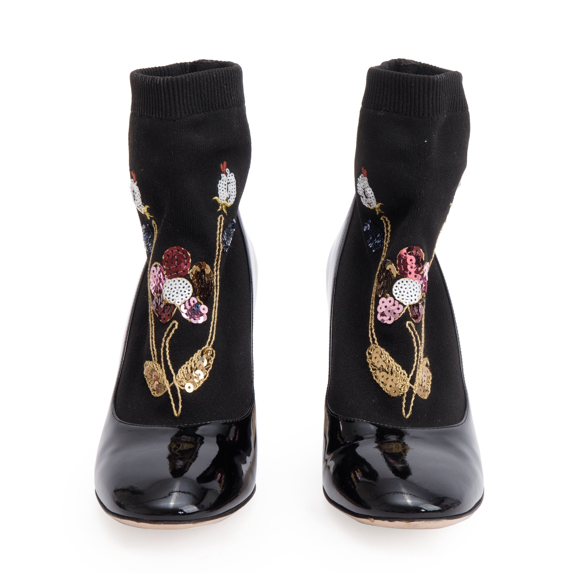 Gucci Black Patent Leather Crystal Sock Boots, Size 38