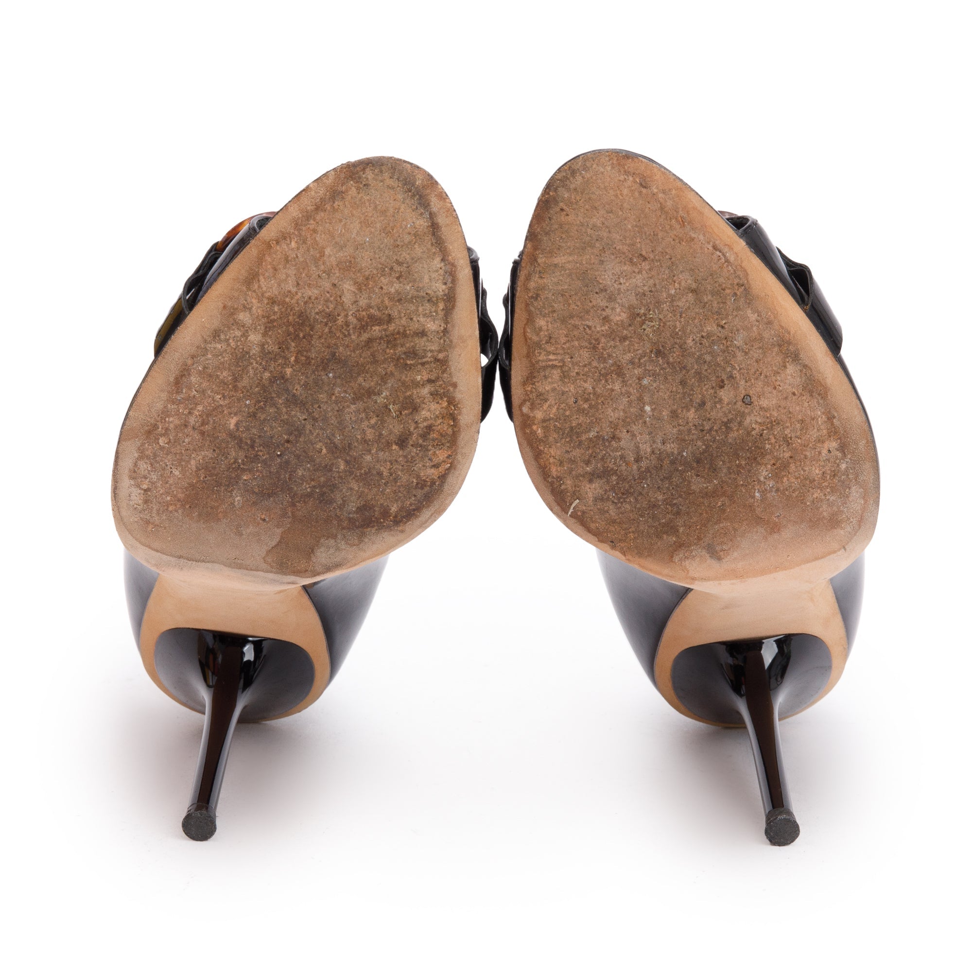 Gucci Black Patent Leather Horsebit Peep-Toe Pumps, Size 6