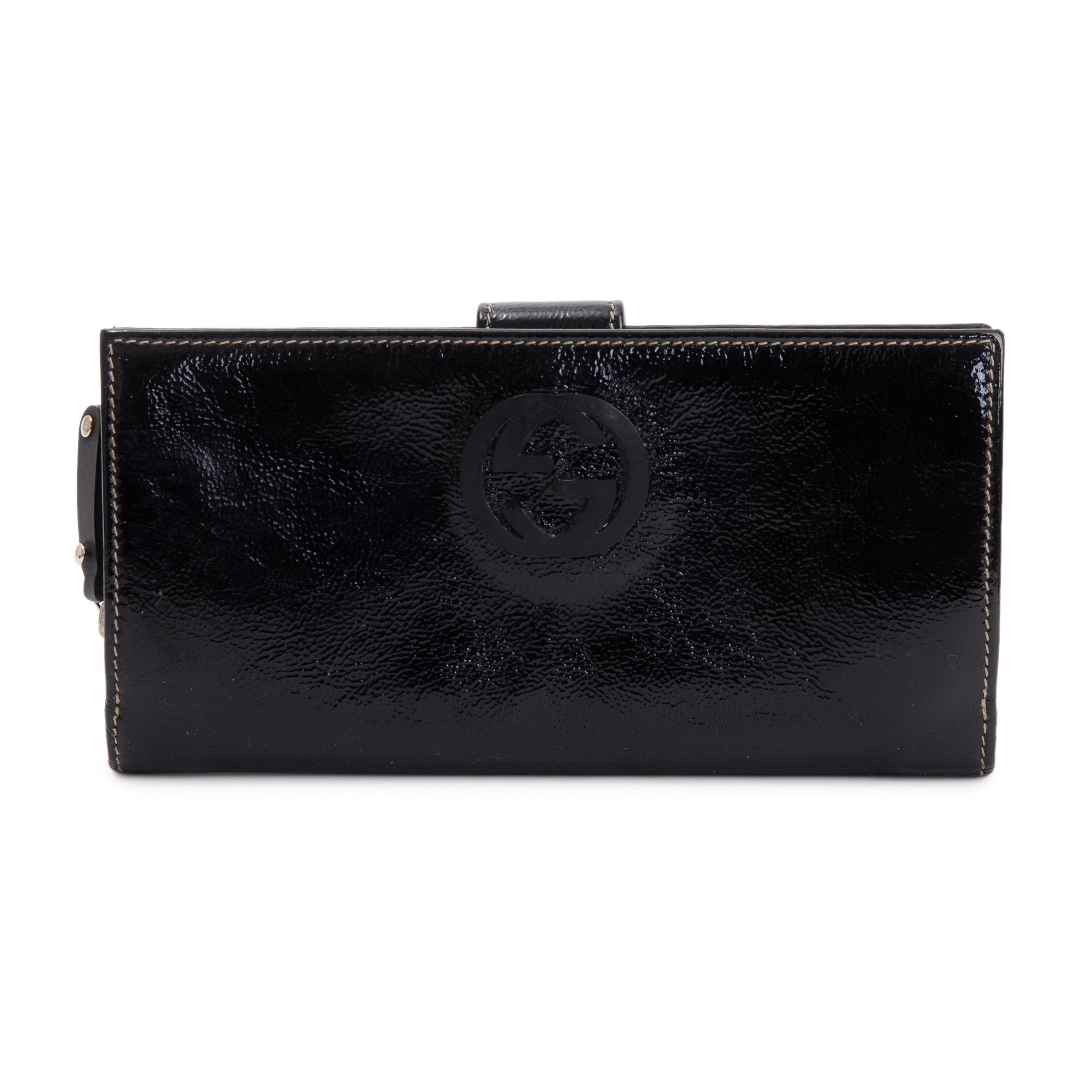 Gucci Black Patent Leather Interlocking G Continental Wallet