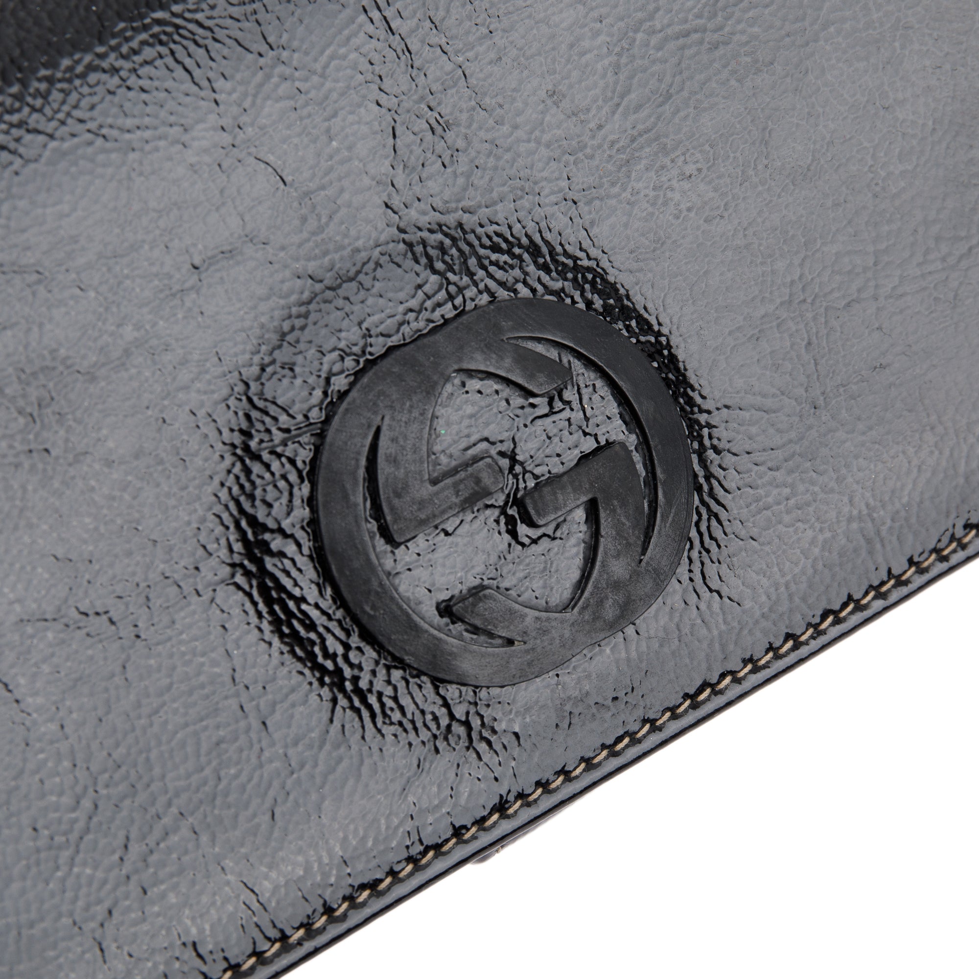 Gucci Black Patent Leather Interlocking G Continental Wallet