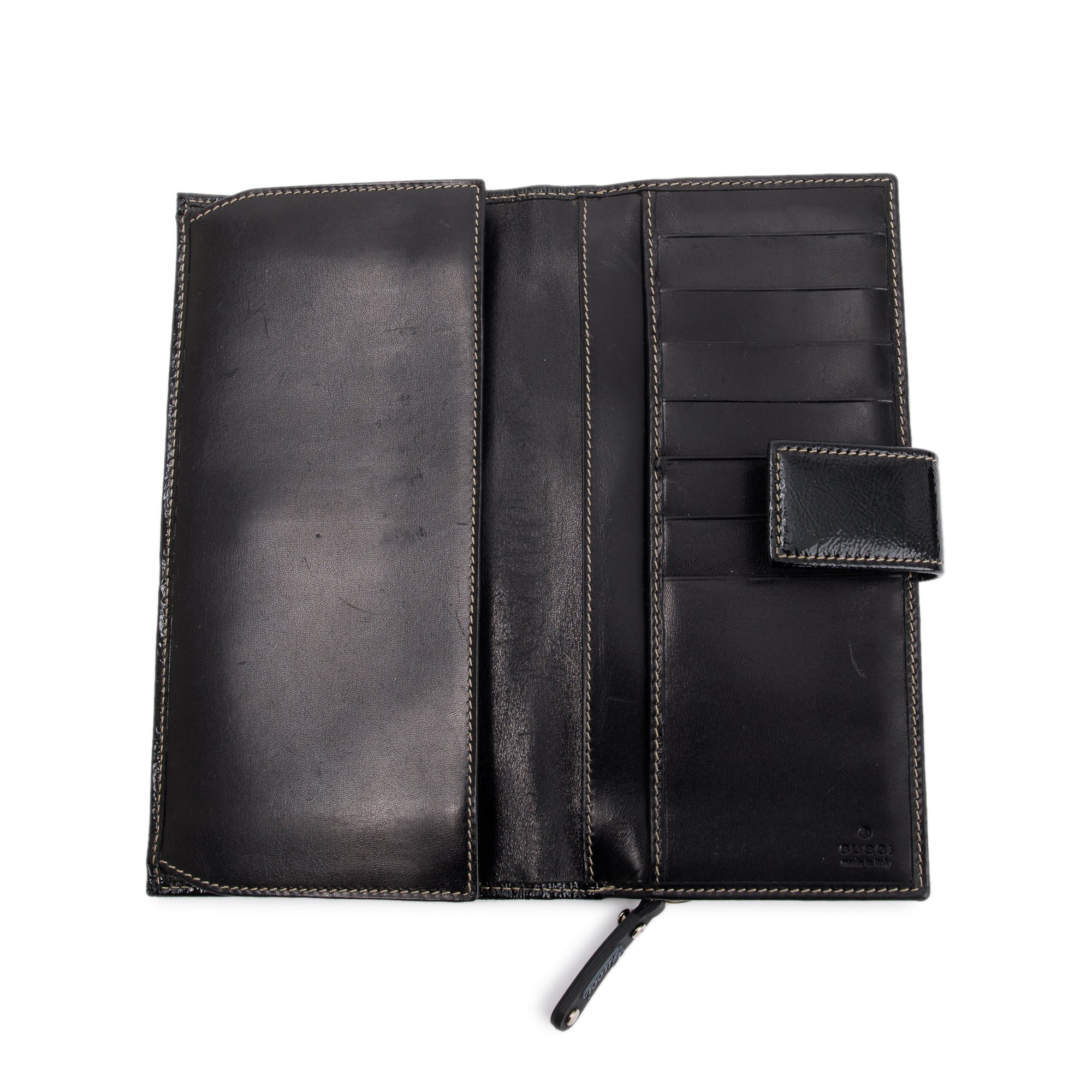 Gucci Black Patent Leather Interlocking G Continental Wallet