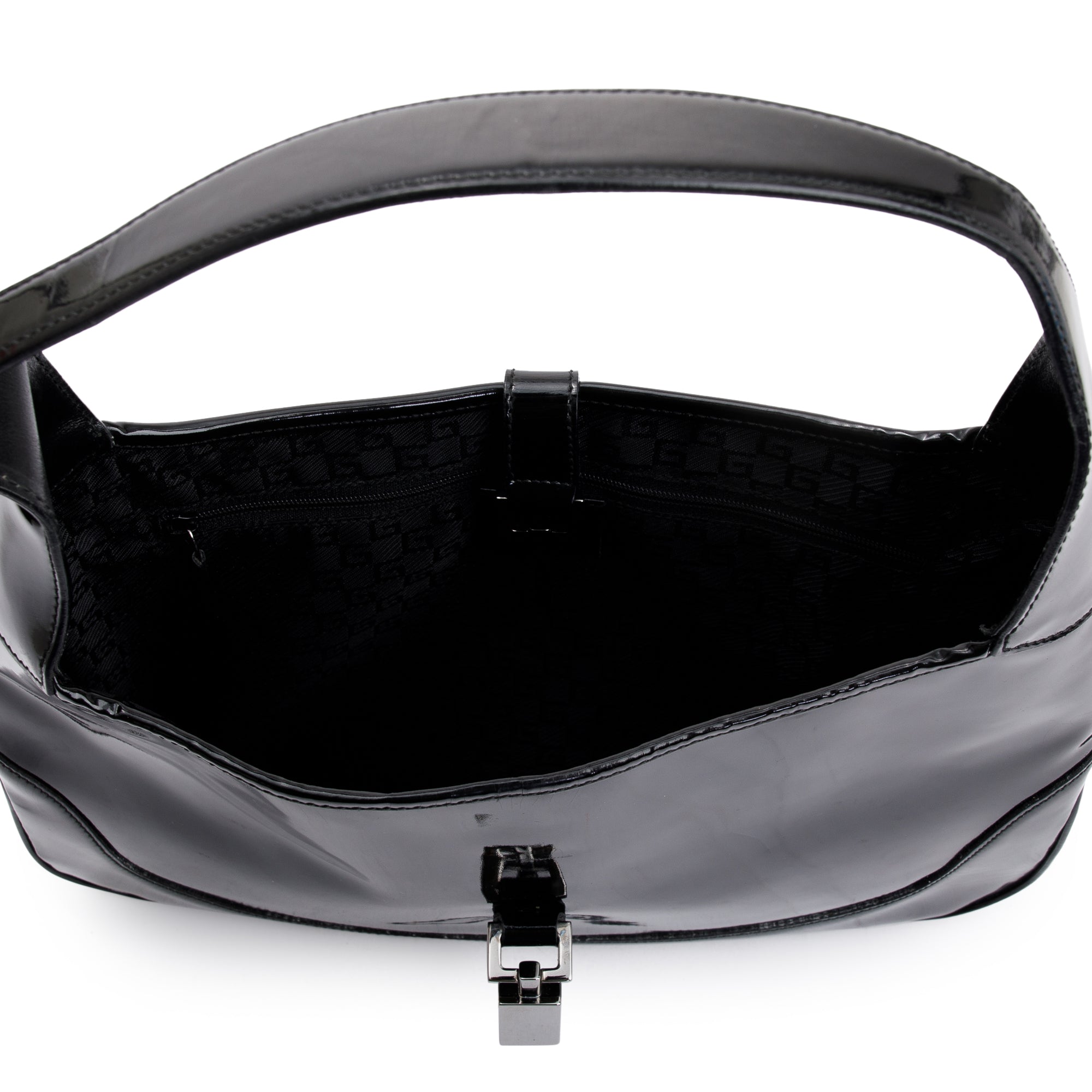 Gucci Black Patent Leather Medium Jackie Hobo Bag