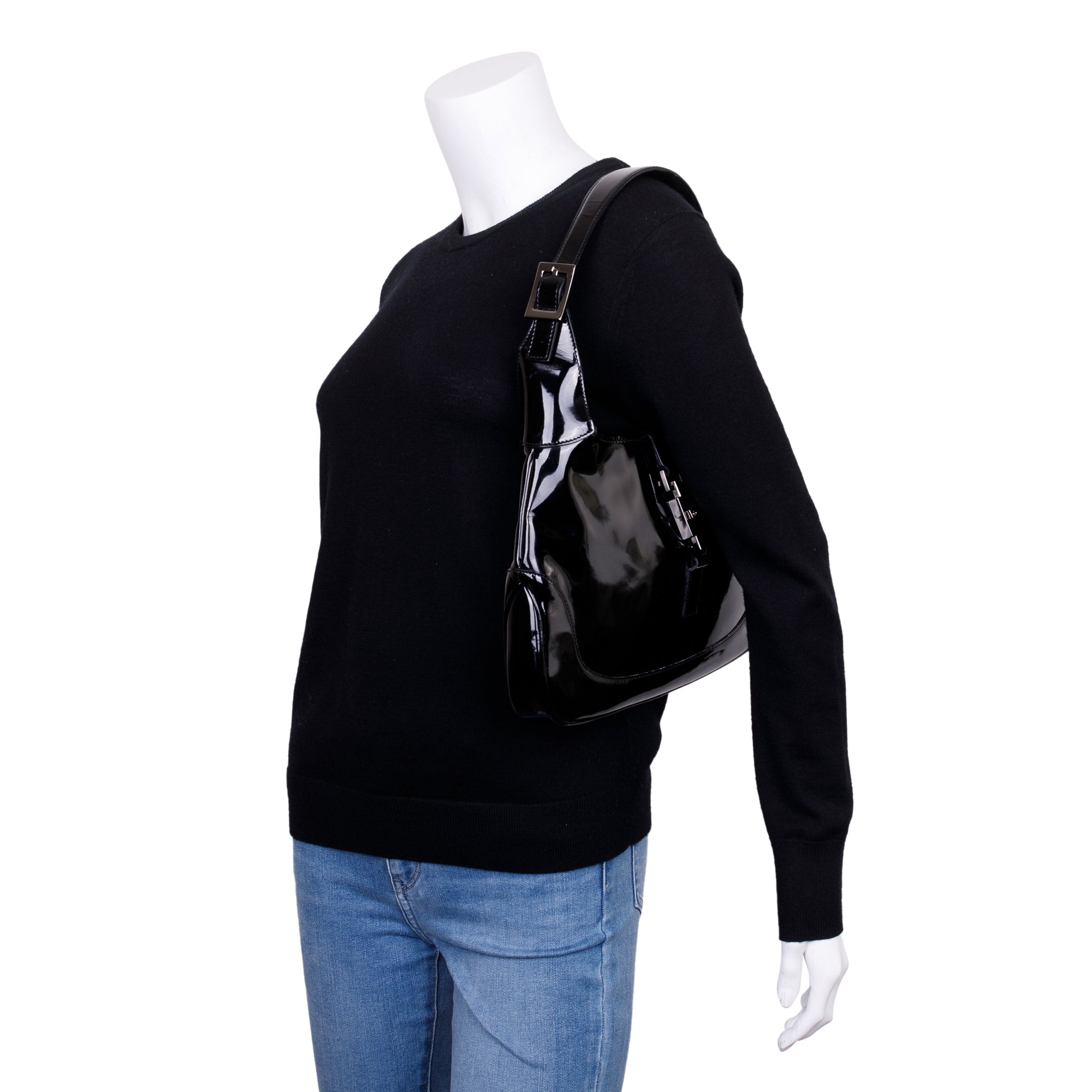 Gucci Black Patent Leather Medium Jackie Hobo Bag